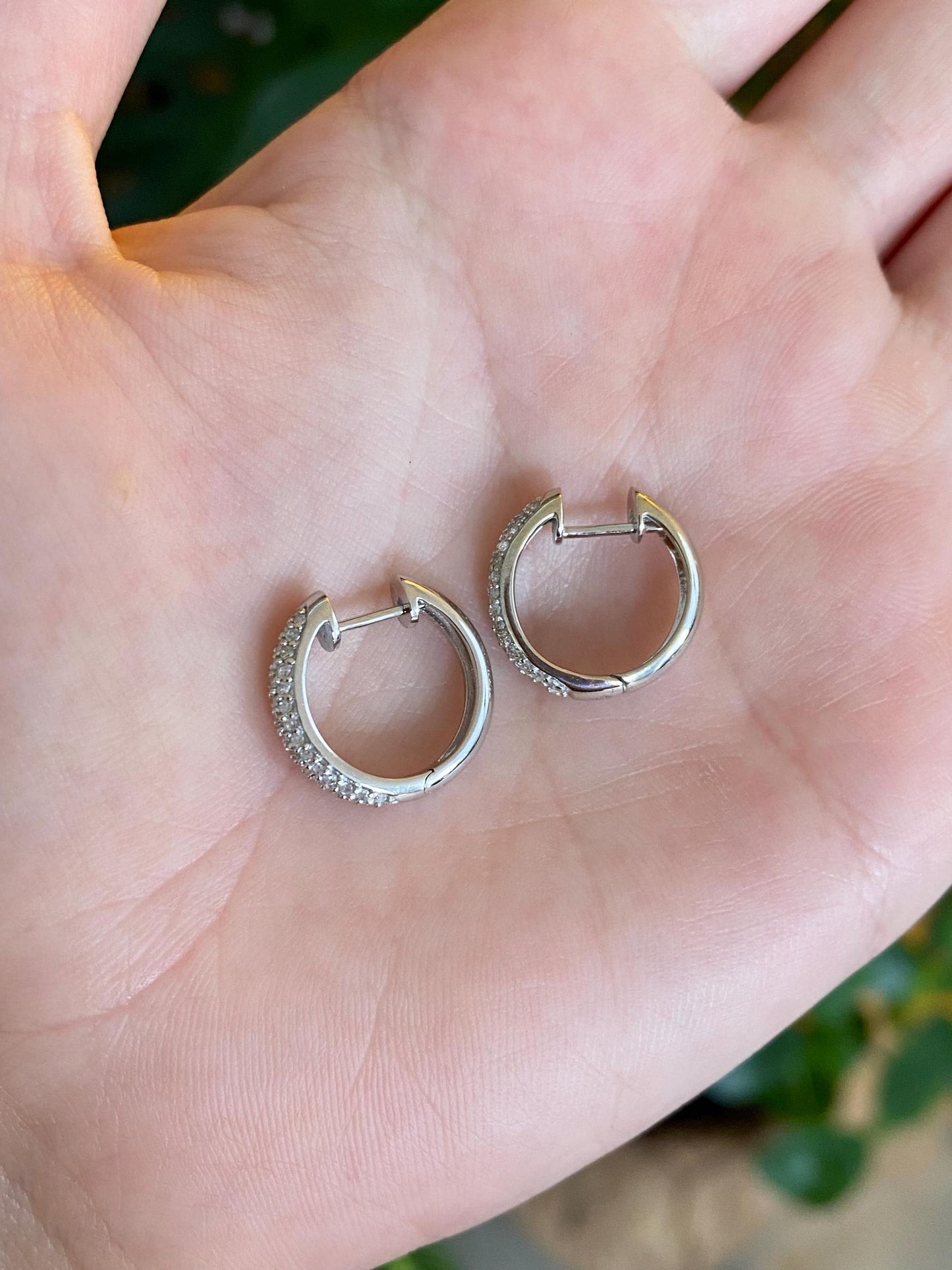Vintage Solid 14k White Gold Diamond Hoop Earrings