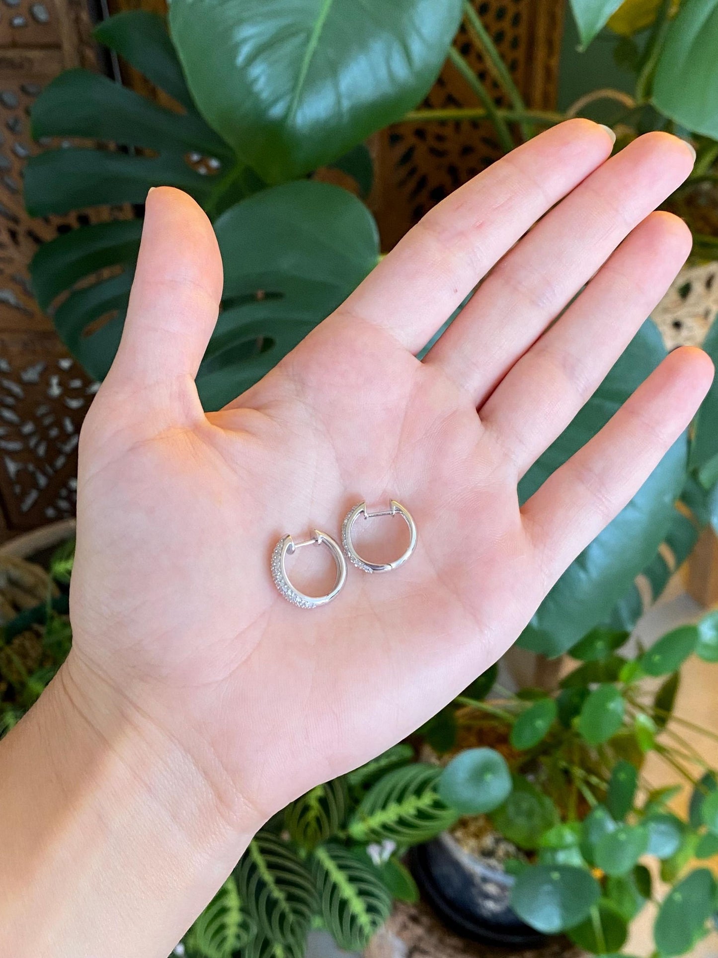 Vintage Solid 14k White Gold Diamond Hoop Earrings
