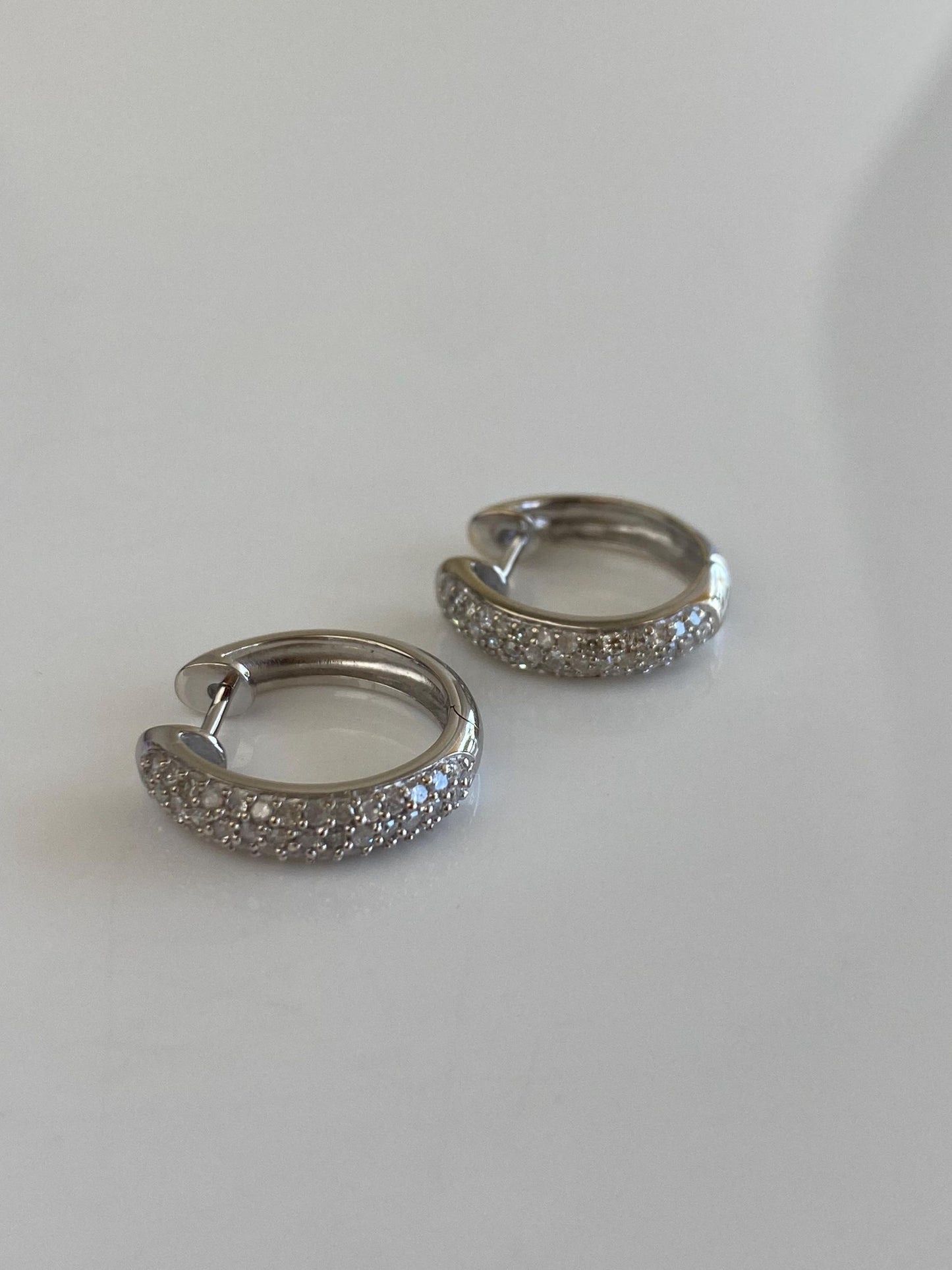 Vintage Solid 14k White Gold Diamond Hoop Earrings