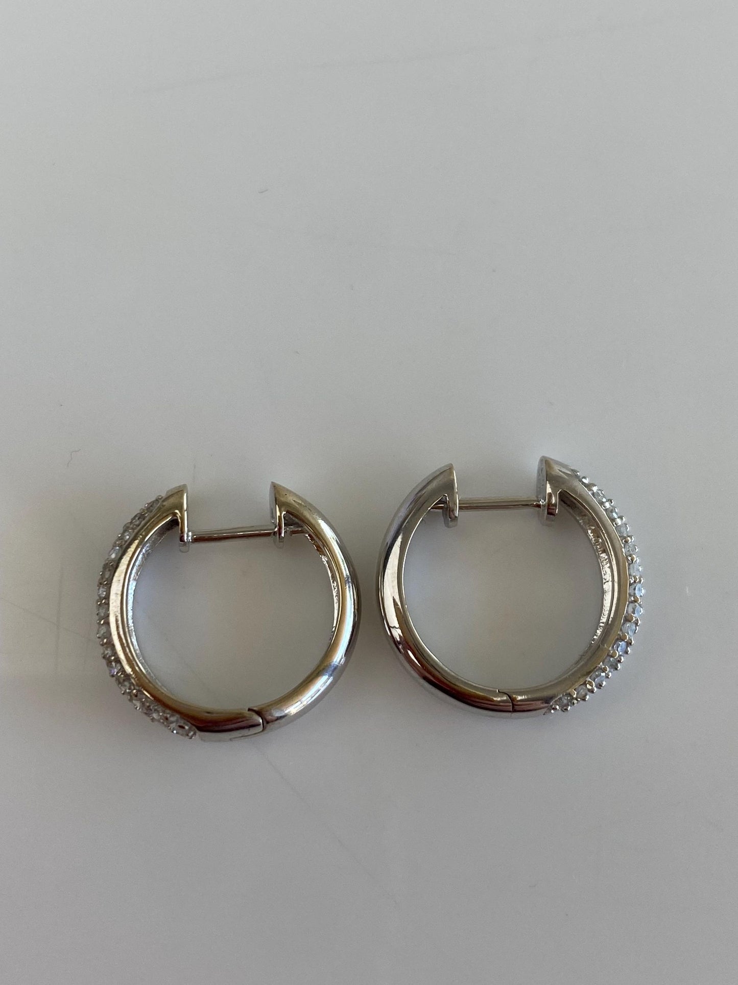 Vintage Solid 14k White Gold Diamond Hoop Earrings