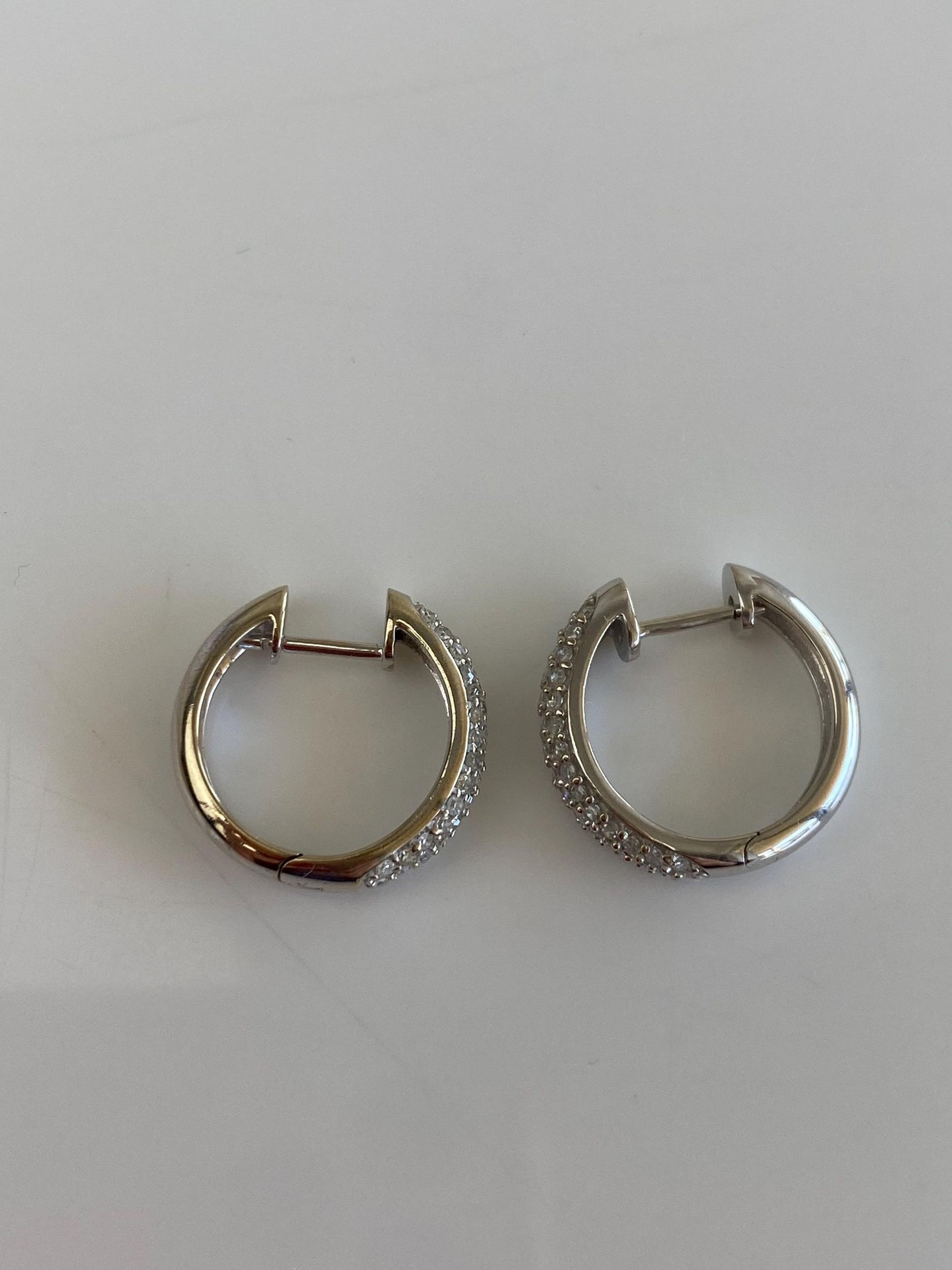 Vintage Solid 14k White Gold Diamond Hoop Earrings