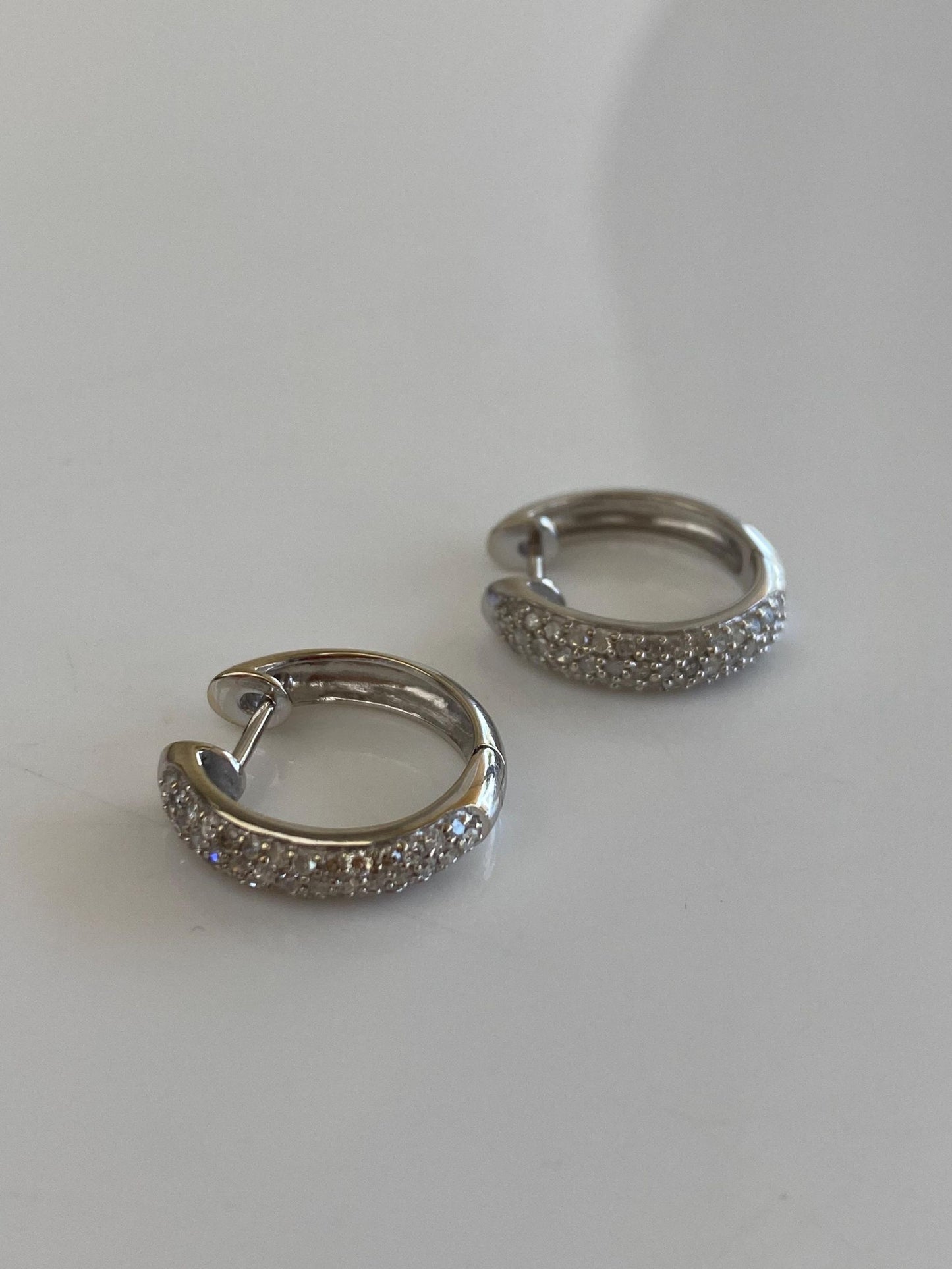 Vintage Solid 14k White Gold Diamond Hoop Earrings
