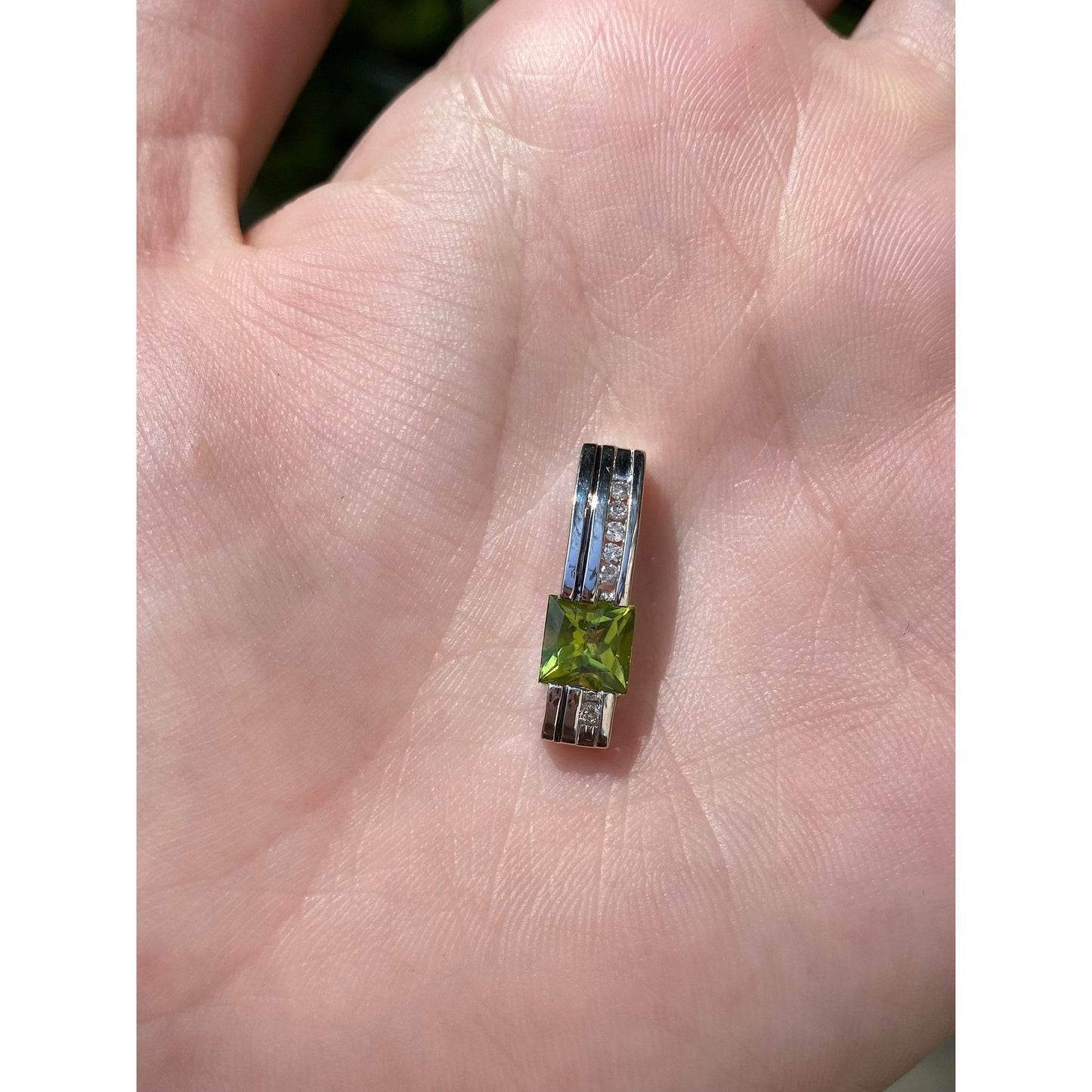 Solid 14k White Gold Peridot Diamond Slide Charm