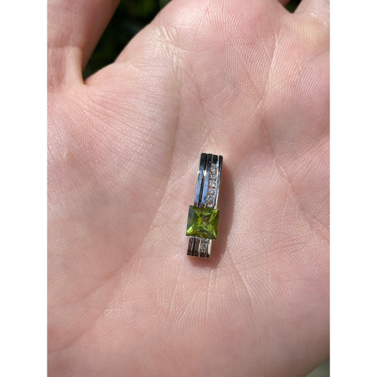 Solid 14k White Gold Peridot Diamond Slide Charm