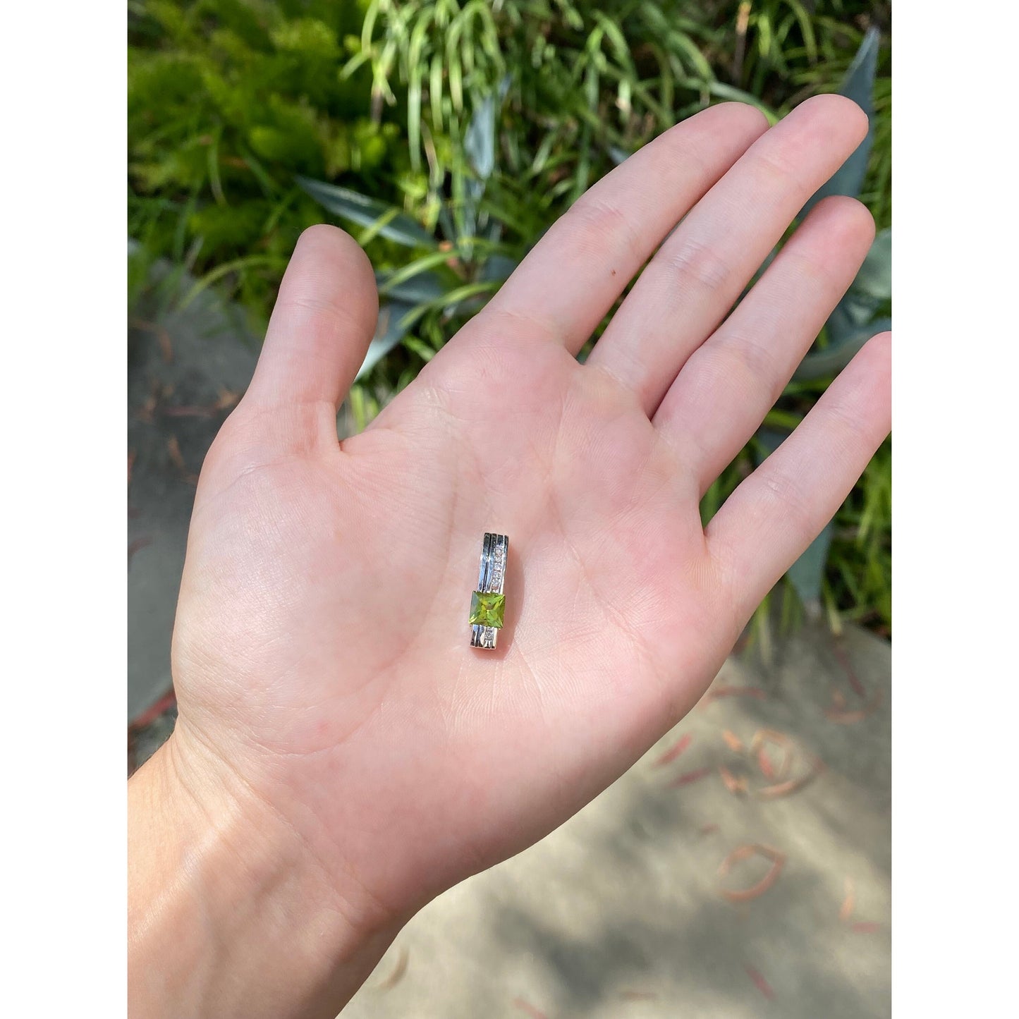 Solid 14k White Gold Peridot Diamond Slide Charm