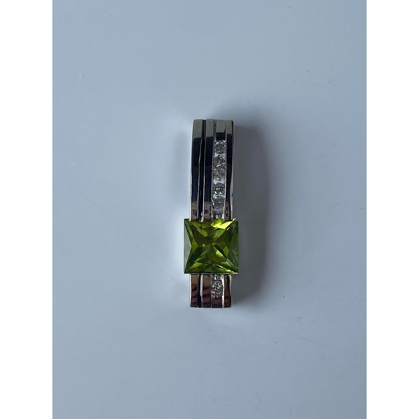 Solid 14k White Gold Peridot Diamond Slide Charm