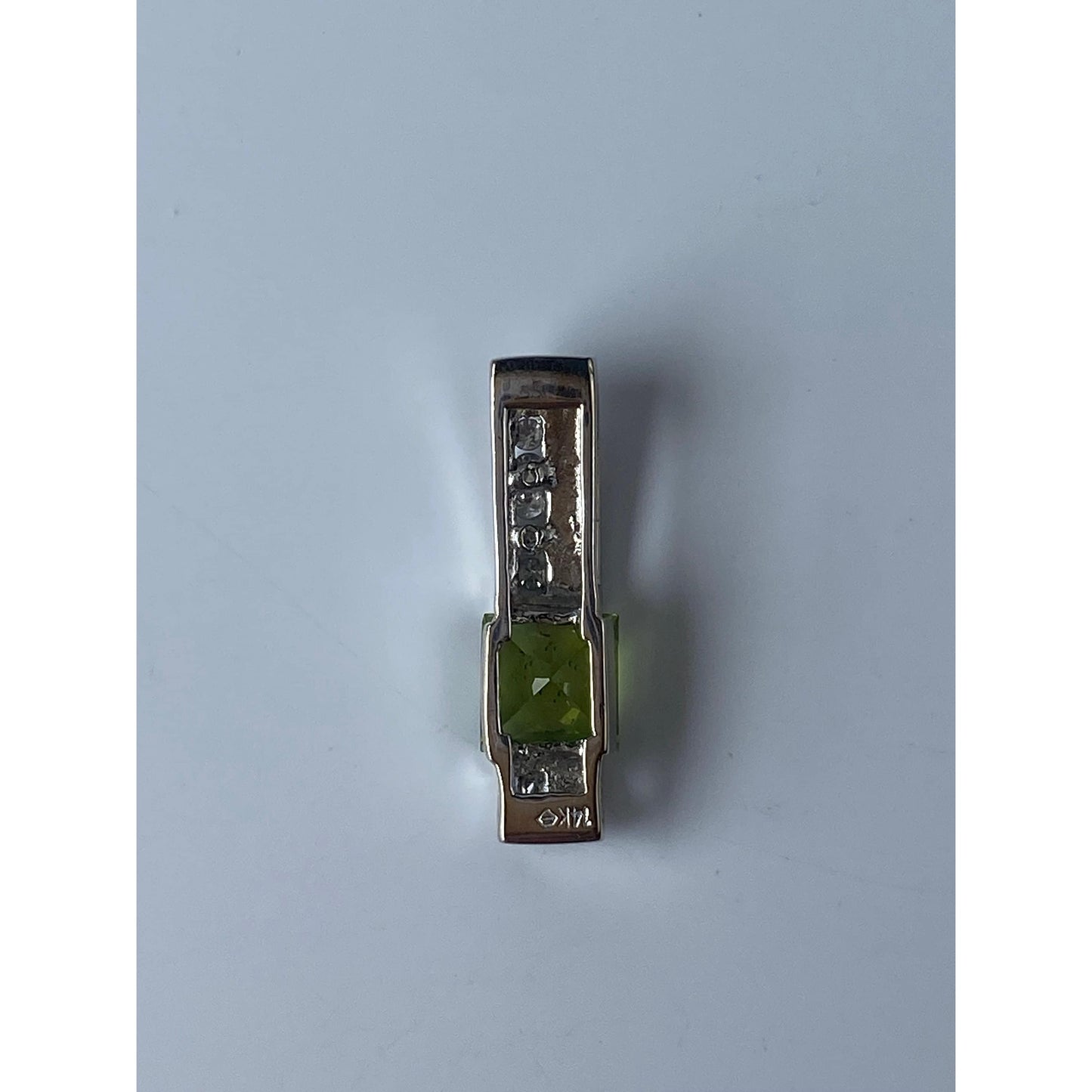 Solid 14k White Gold Peridot Diamond Slide Charm