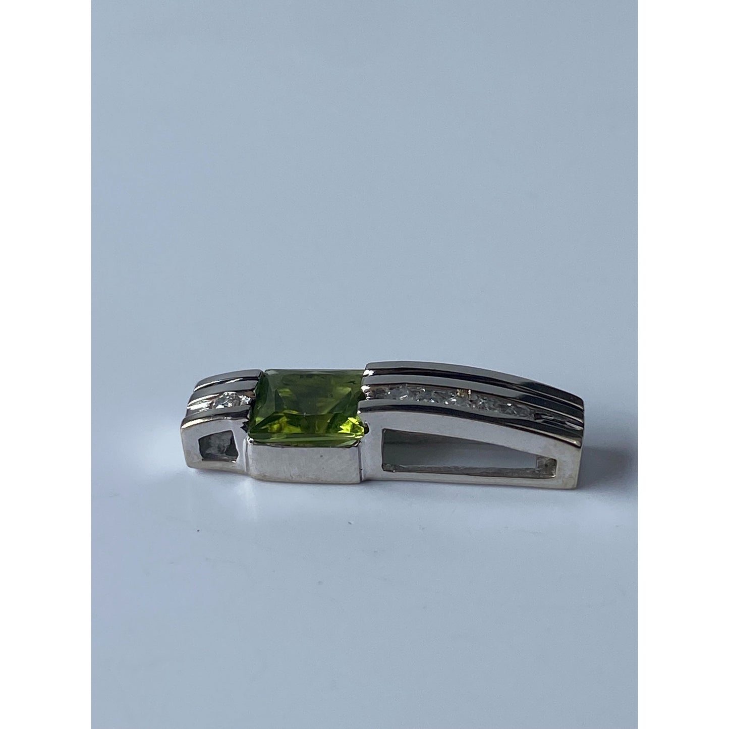 Solid 14k White Gold Peridot Diamond Slide Charm