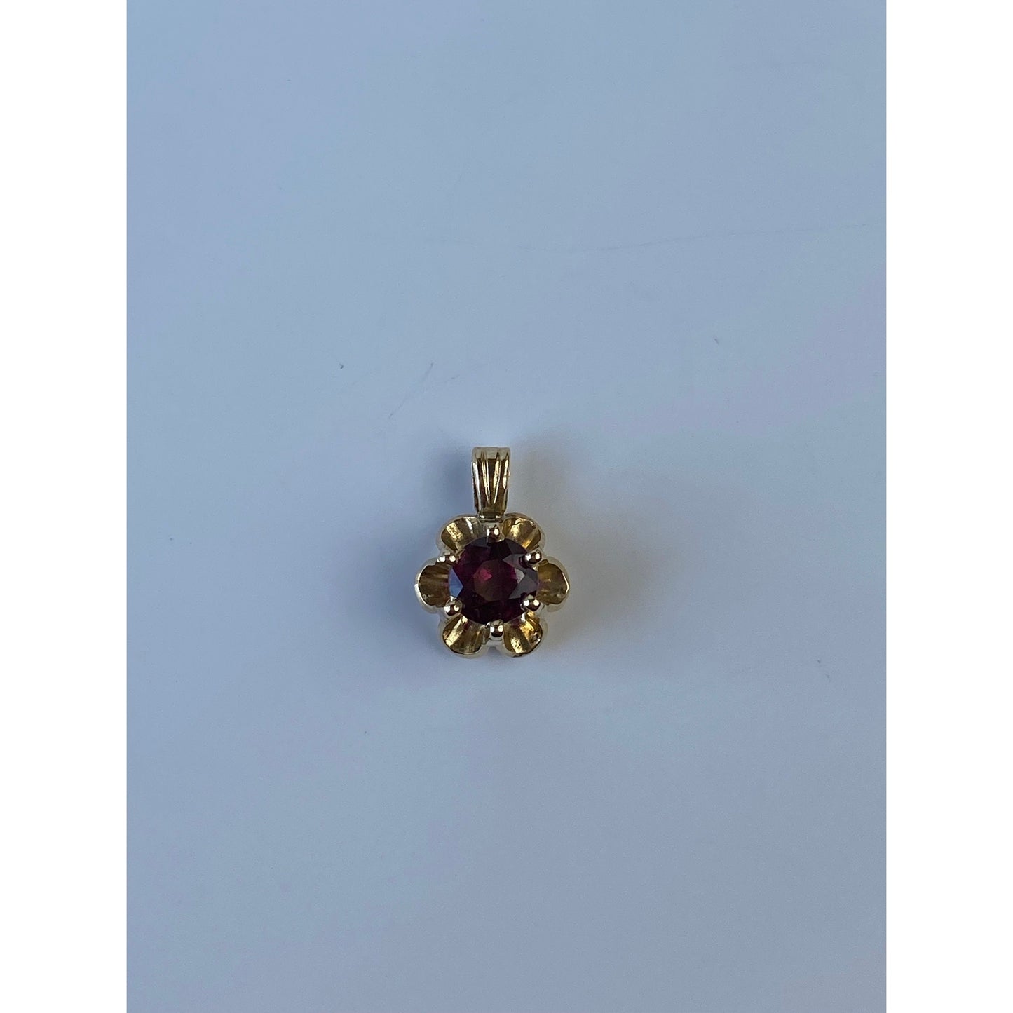 Vintage Solid 14k Yellow Gold Purple Spinel Flower Charm