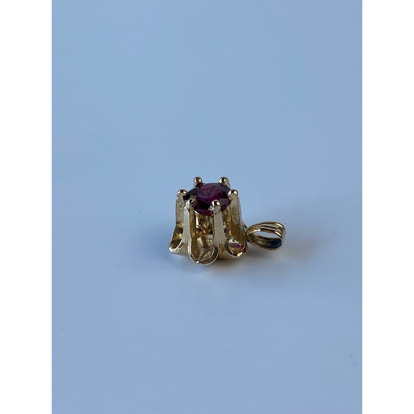 Vintage Solid 14k Yellow Gold Purple Spinel Flower Charm