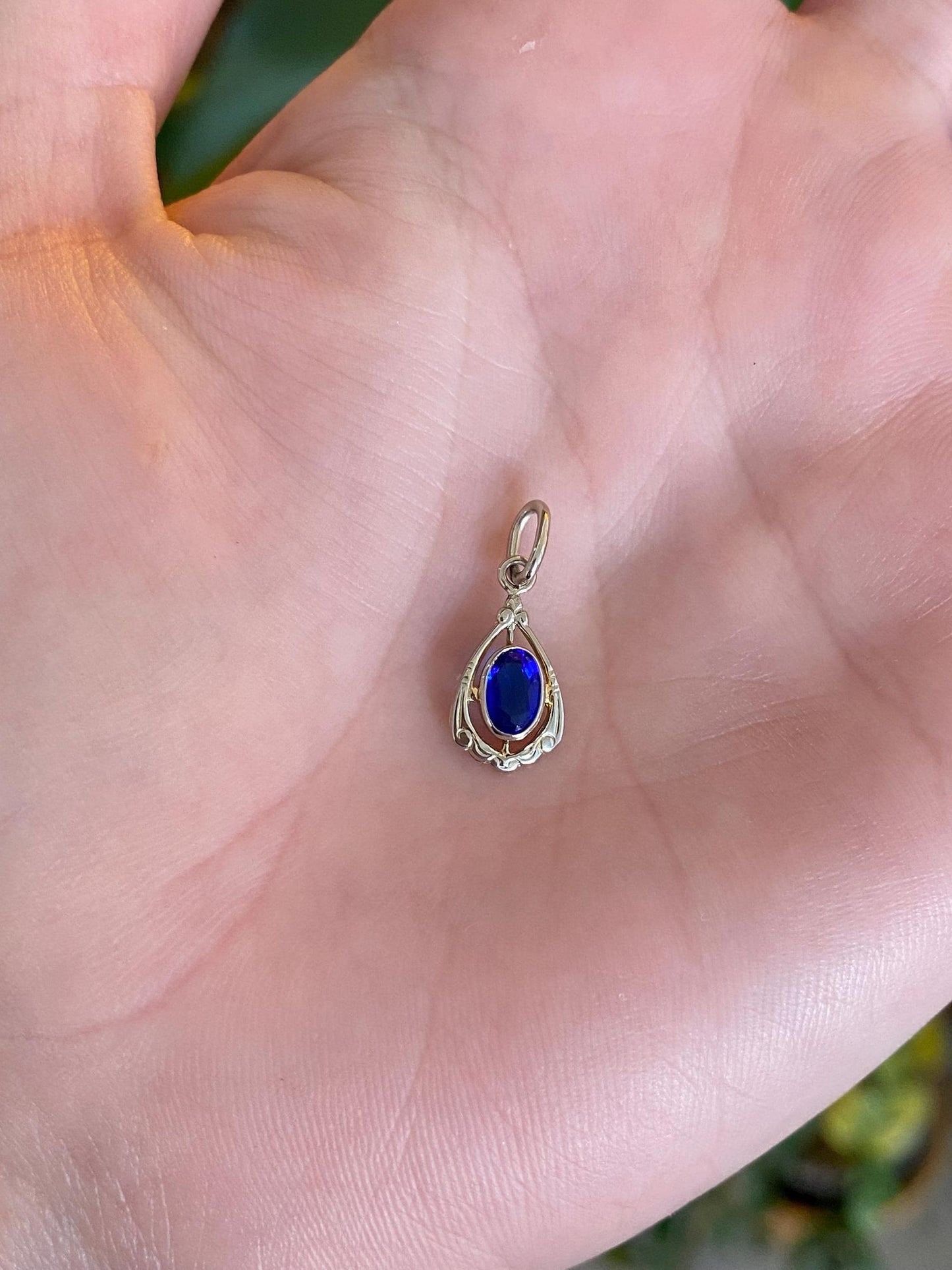 Vintage Solid 10k White Gold Blue Cubic Zirconia Stick Pin Conversion Charm