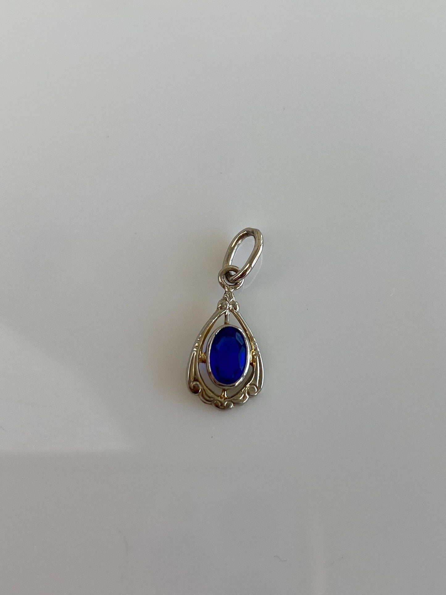 Vintage Solid 10k White Gold Blue Cubic Zirconia Stick Pin Conversion Charm