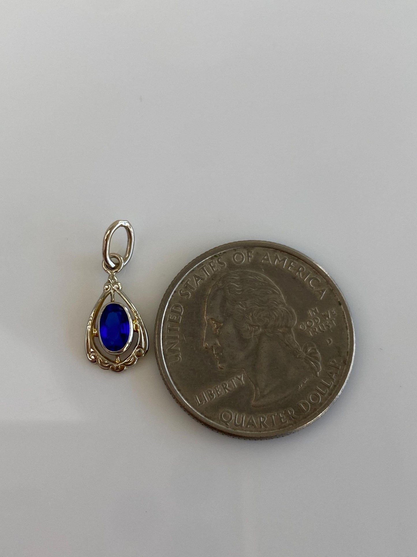 Vintage Solid 10k White Gold Blue Cubic Zirconia Stick Pin Conversion Charm
