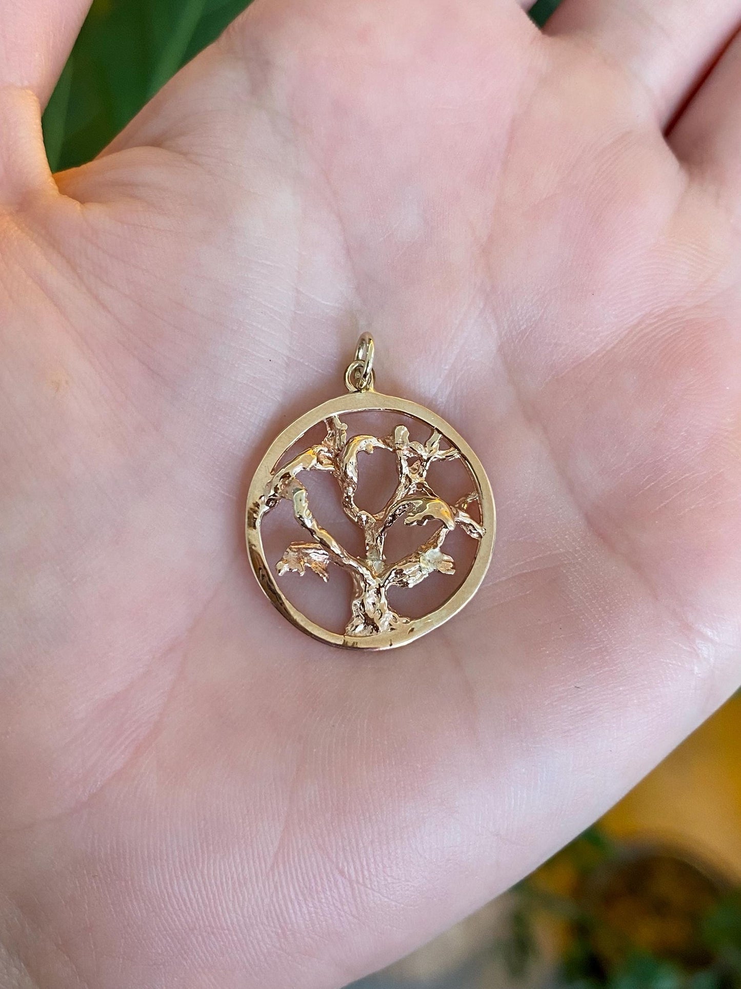 Vintage Solid 14k Yellow Gold Tree Charm
