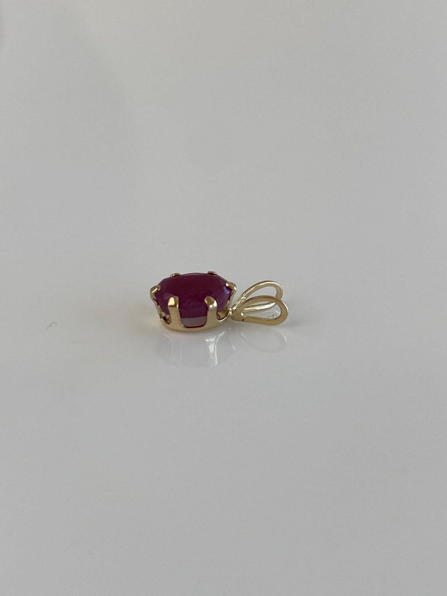 Vintage Solid 14k Yellow Gold Oval Ruby Charm