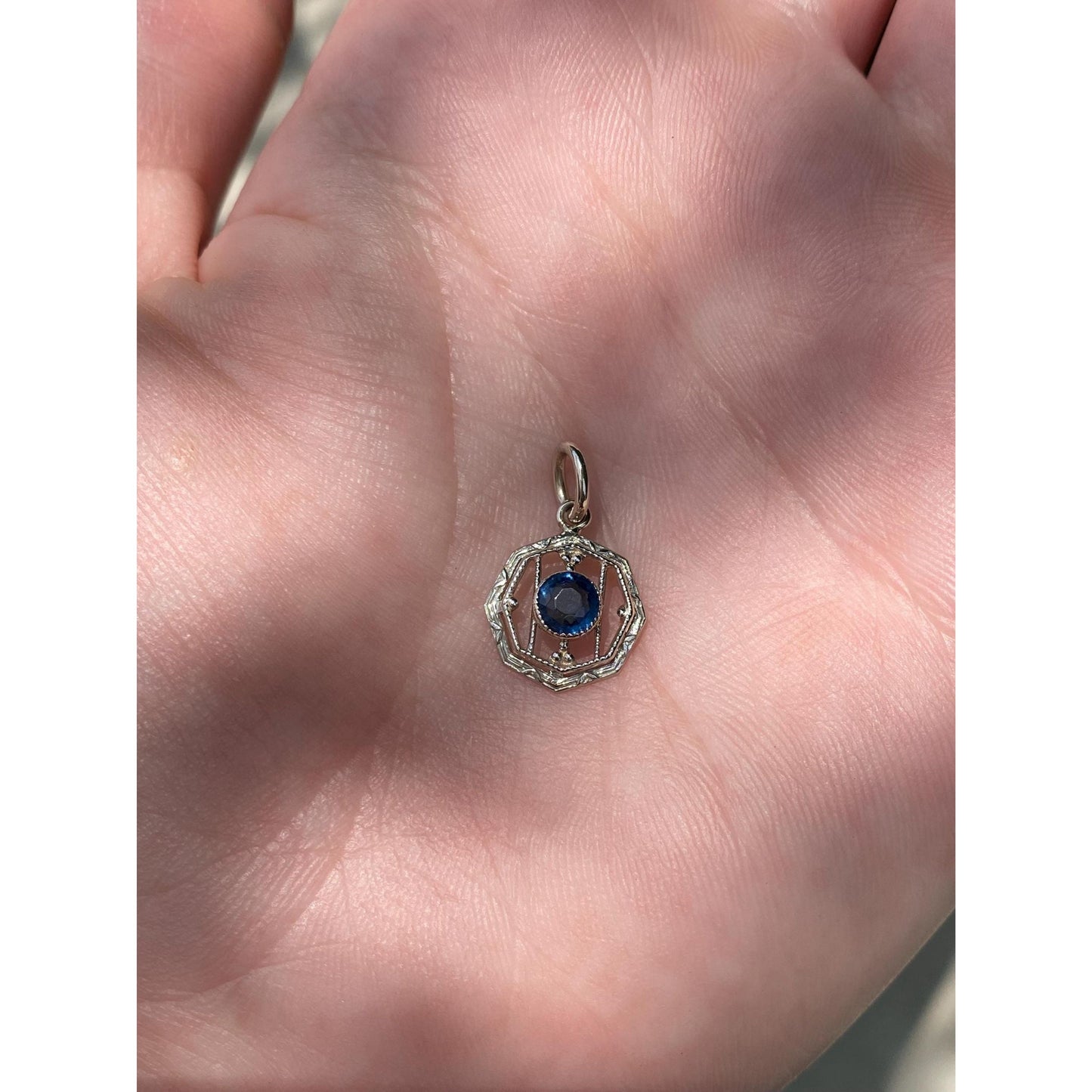 Vintage Solid 10k White Gold Blue Cubic Zirconia Art Deco Stick Pin Conversion Charm