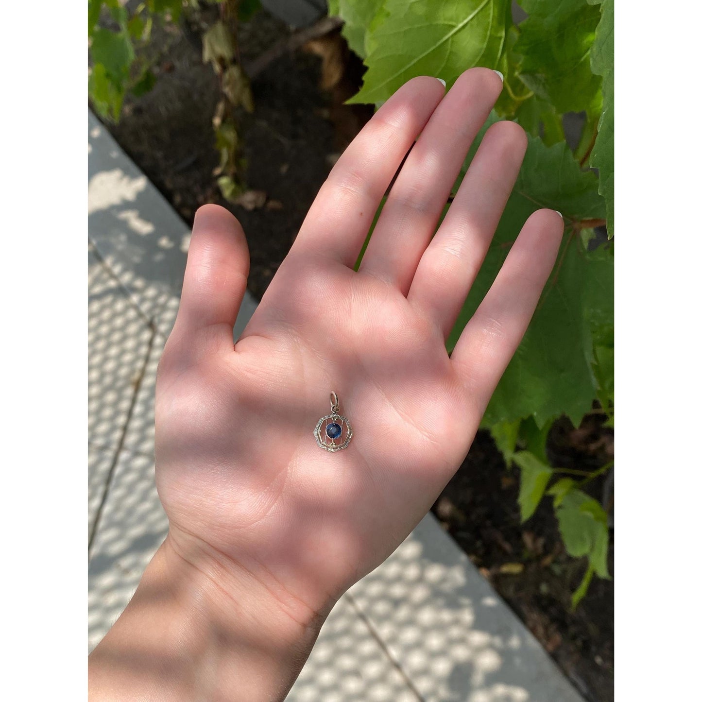 Vintage Solid 10k White Gold Blue Cubic Zirconia Art Deco Stick Pin Conversion Charm