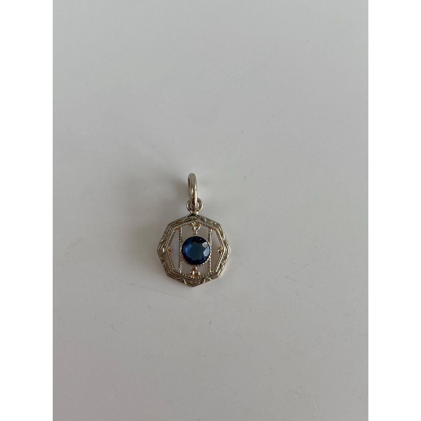 Vintage Solid 10k White Gold Blue Cubic Zirconia Art Deco Stick Pin Conversion Charm