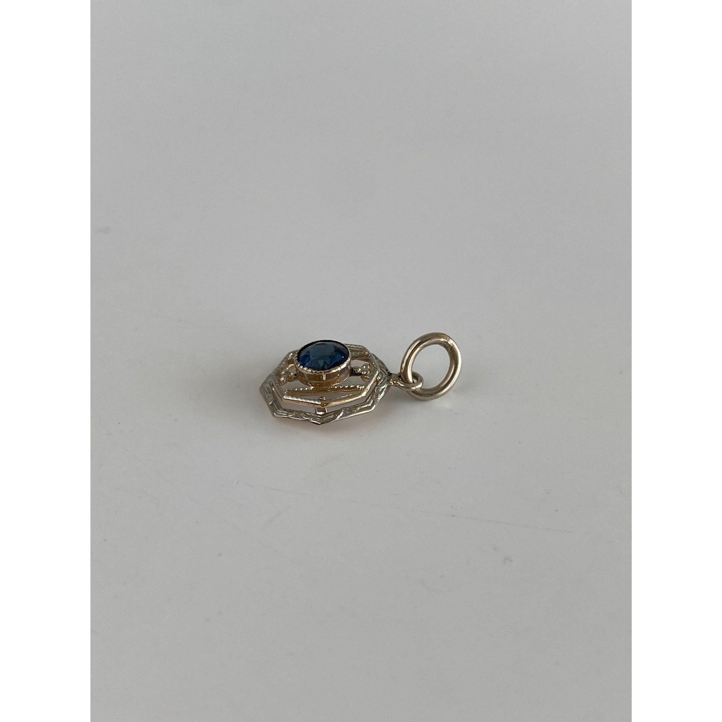 Vintage Solid 10k White Gold Blue Cubic Zirconia Art Deco Stick Pin Conversion Charm