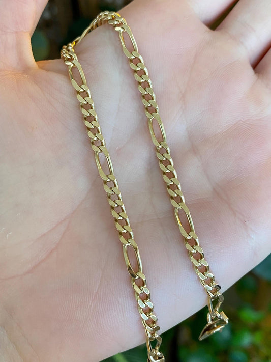 Vintage Solid 14k Yellow Gold Figaro Chain Anklet Bracelet - 8.75 inches