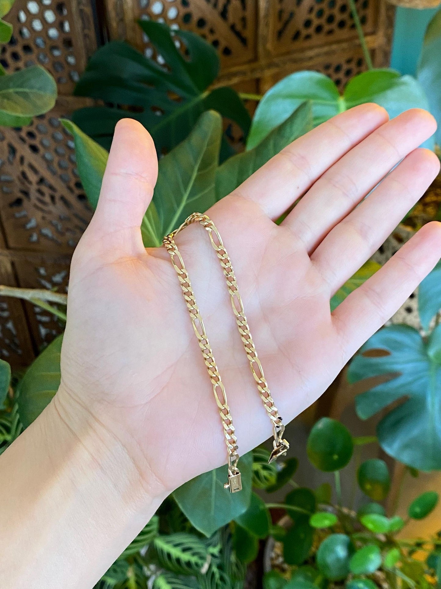Vintage Solid 14k Yellow Gold Figaro Chain Anklet Bracelet - 8.75 inches