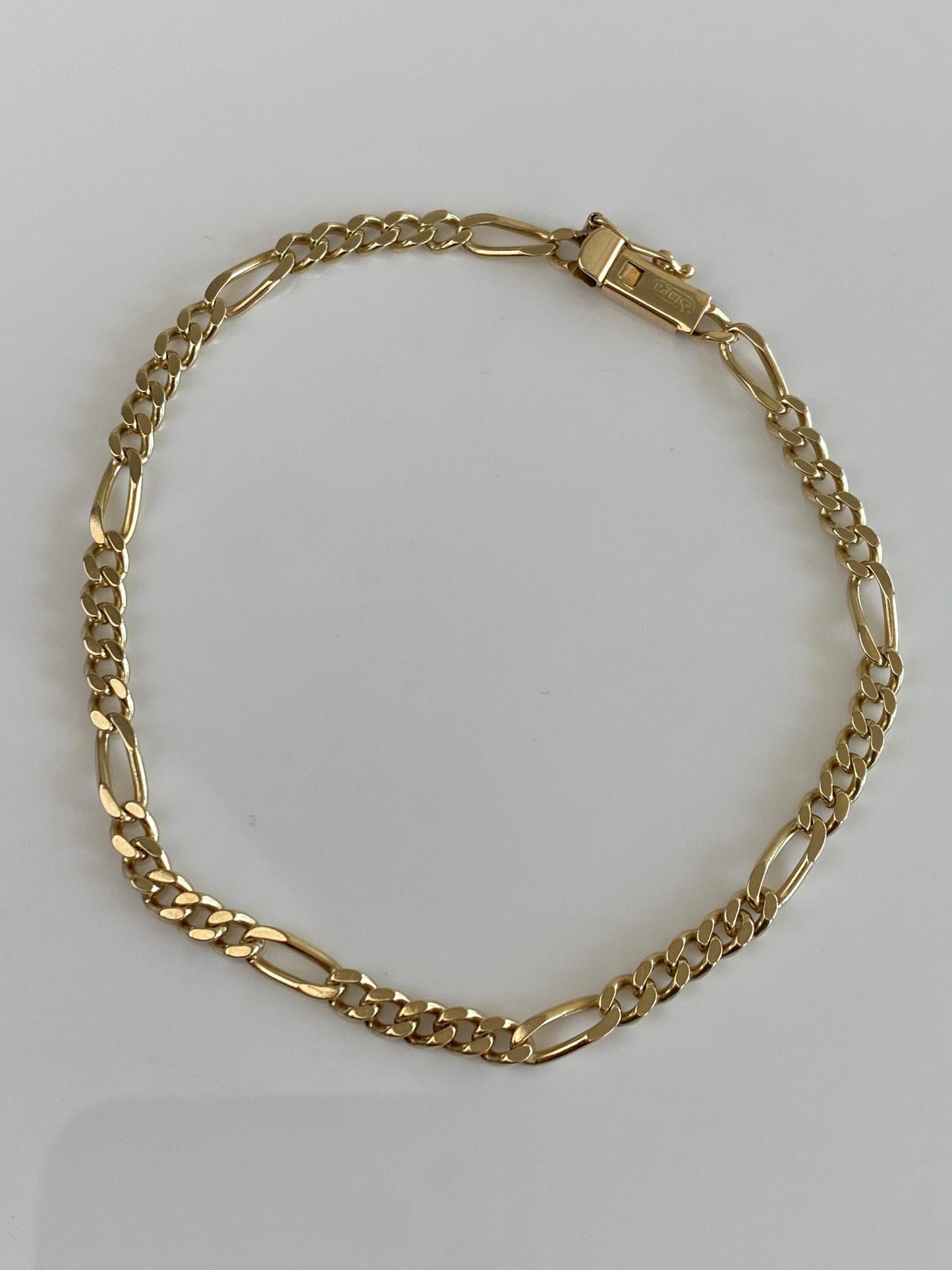 Vintage Solid 14k Yellow Gold Figaro Chain Anklet Bracelet - 8.75 inches