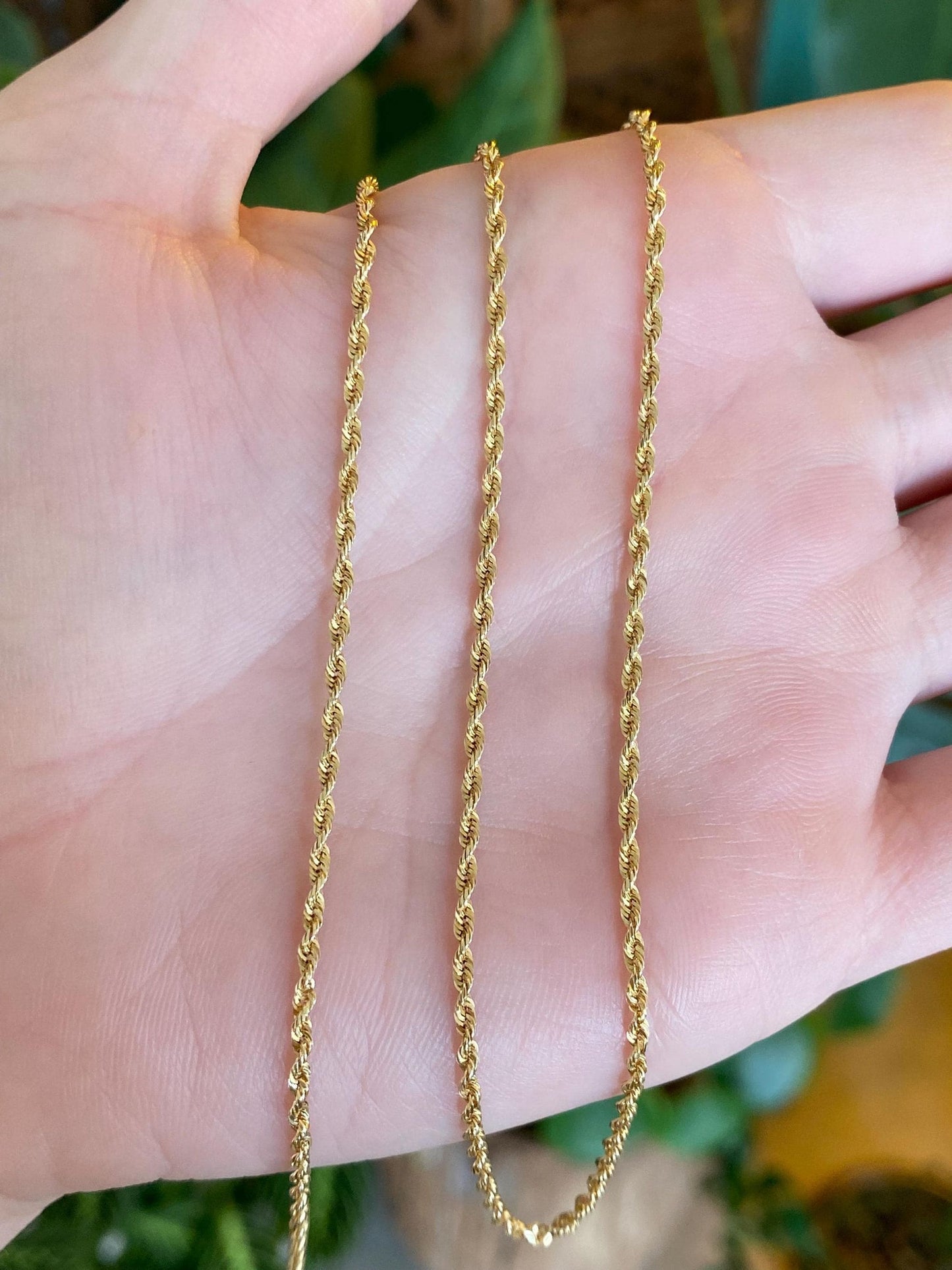 Vintage Solid 14k Yellow Gold Slim Rope Chain Necklace - 18 inches