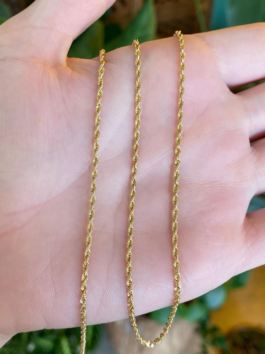 Vintage Solid 14k Yellow Gold Slim Rope Chain Necklace - 18 inches