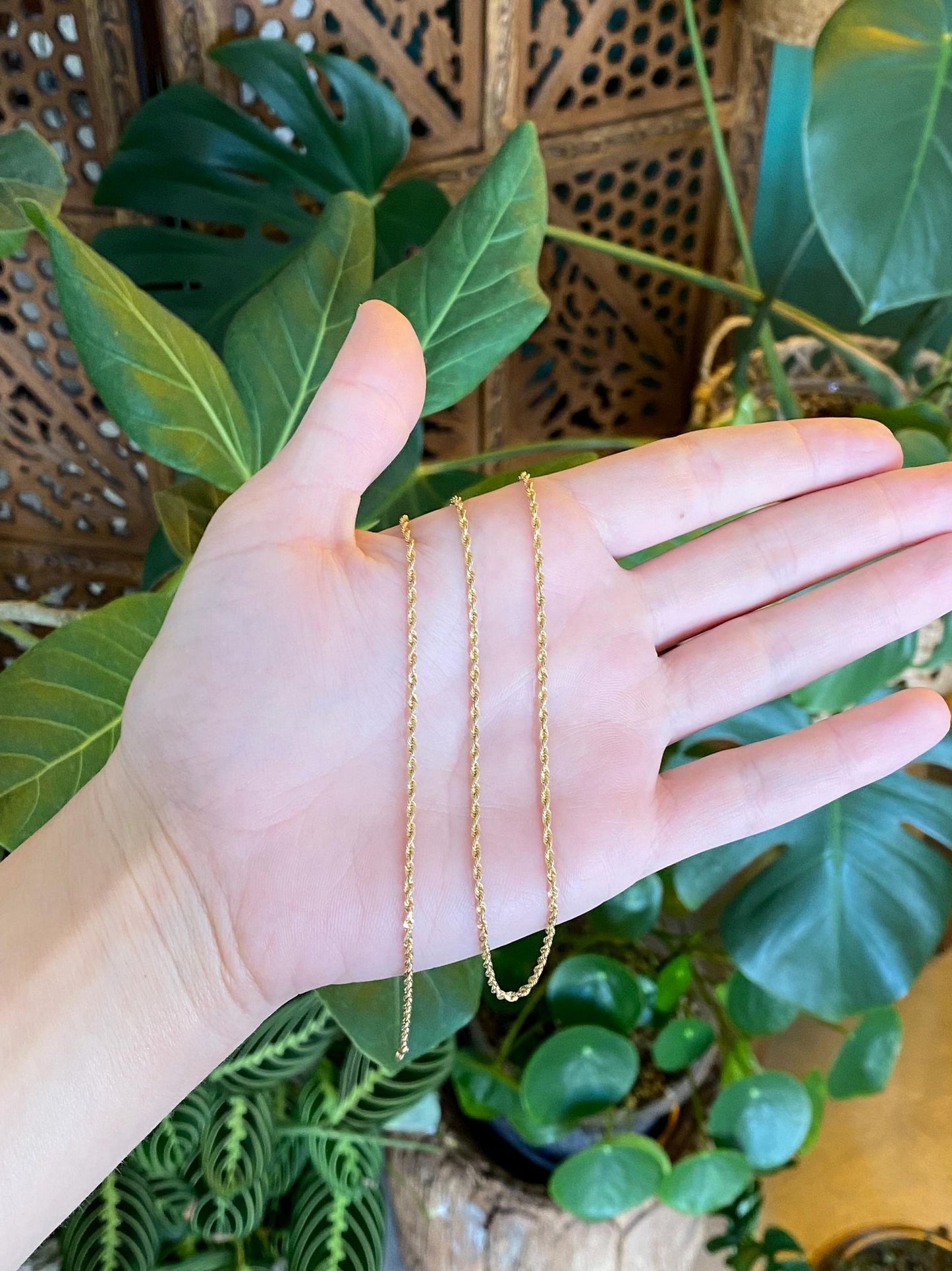 Vintage Solid 14k Yellow Gold Slim Rope Chain Necklace - 18 inches