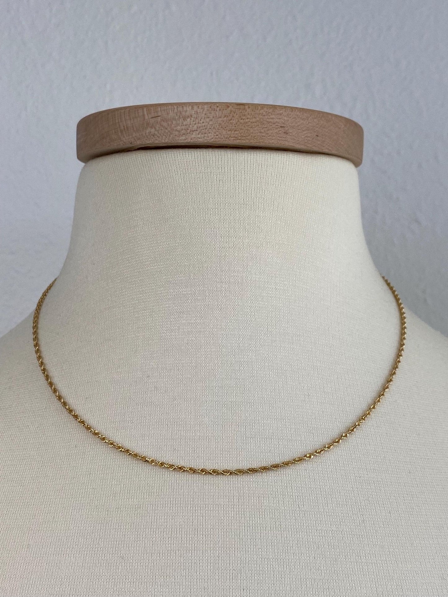 Vintage Solid 14k Yellow Gold Slim Rope Chain Necklace - 18 inches