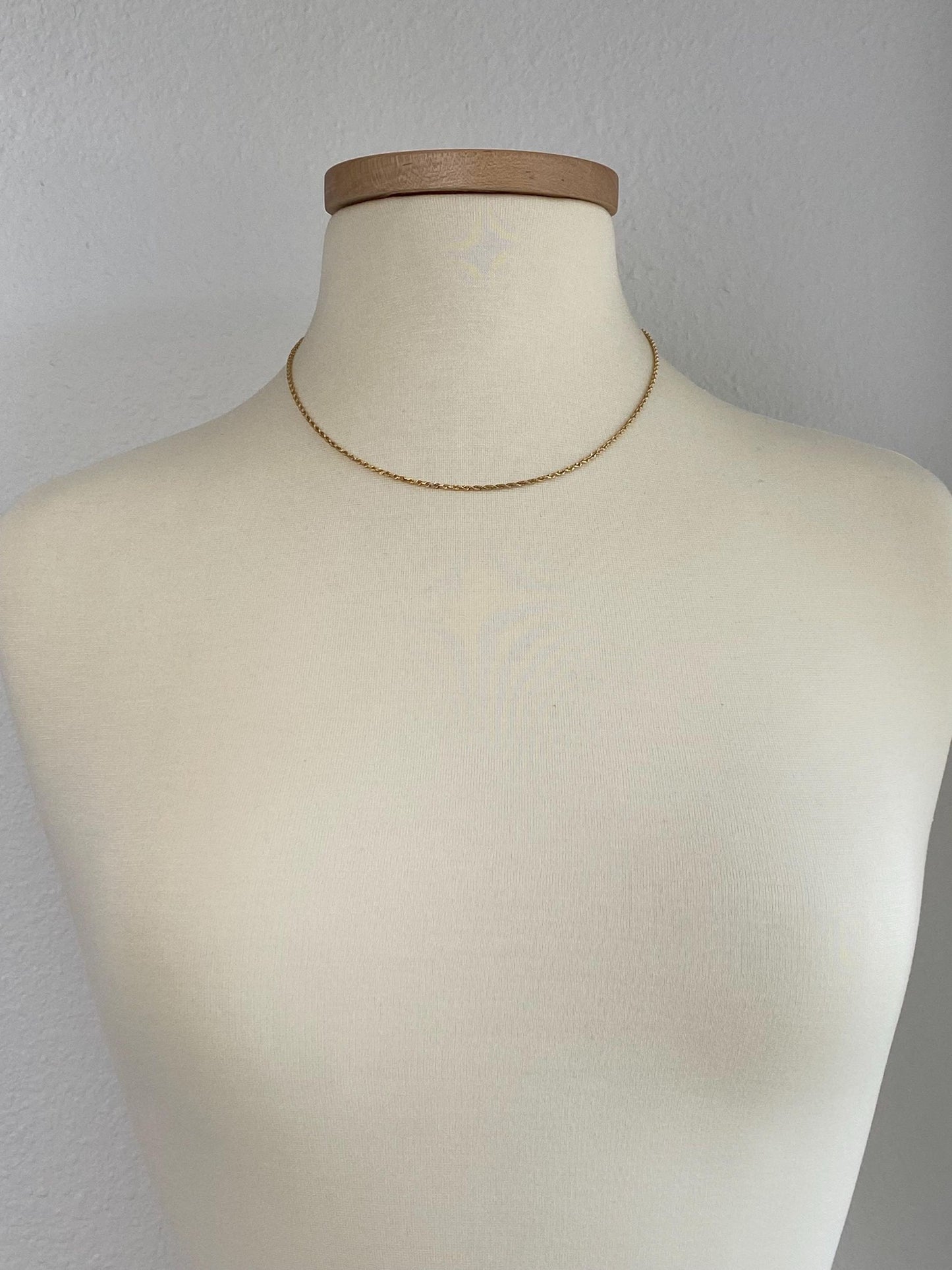 Vintage Solid 14k Yellow Gold Slim Rope Chain Necklace - 18 inches