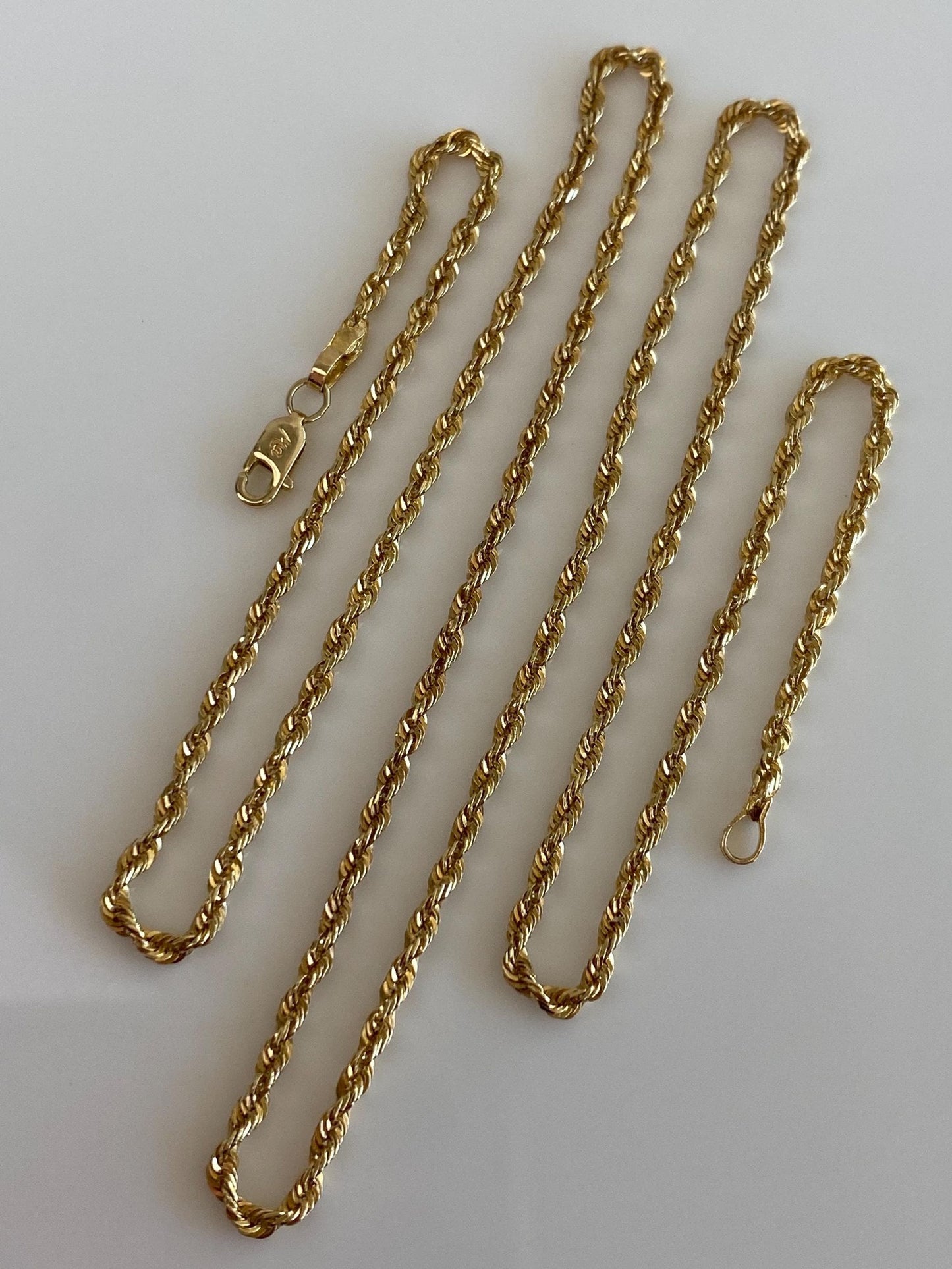 Vintage Solid 14k Yellow Gold Slim Rope Chain Necklace - 18 inches