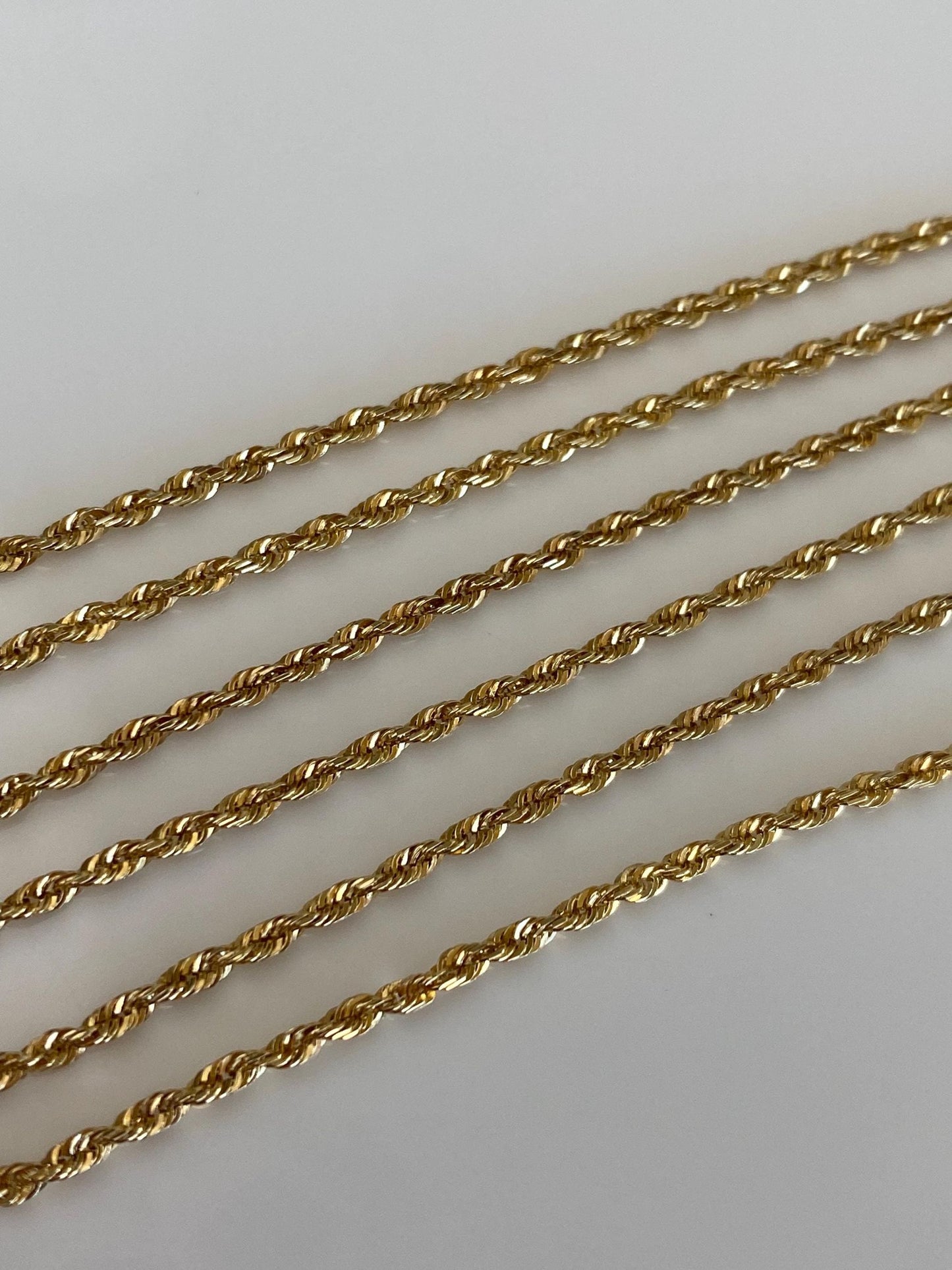Vintage Solid 14k Yellow Gold Slim Rope Chain Necklace - 18 inches