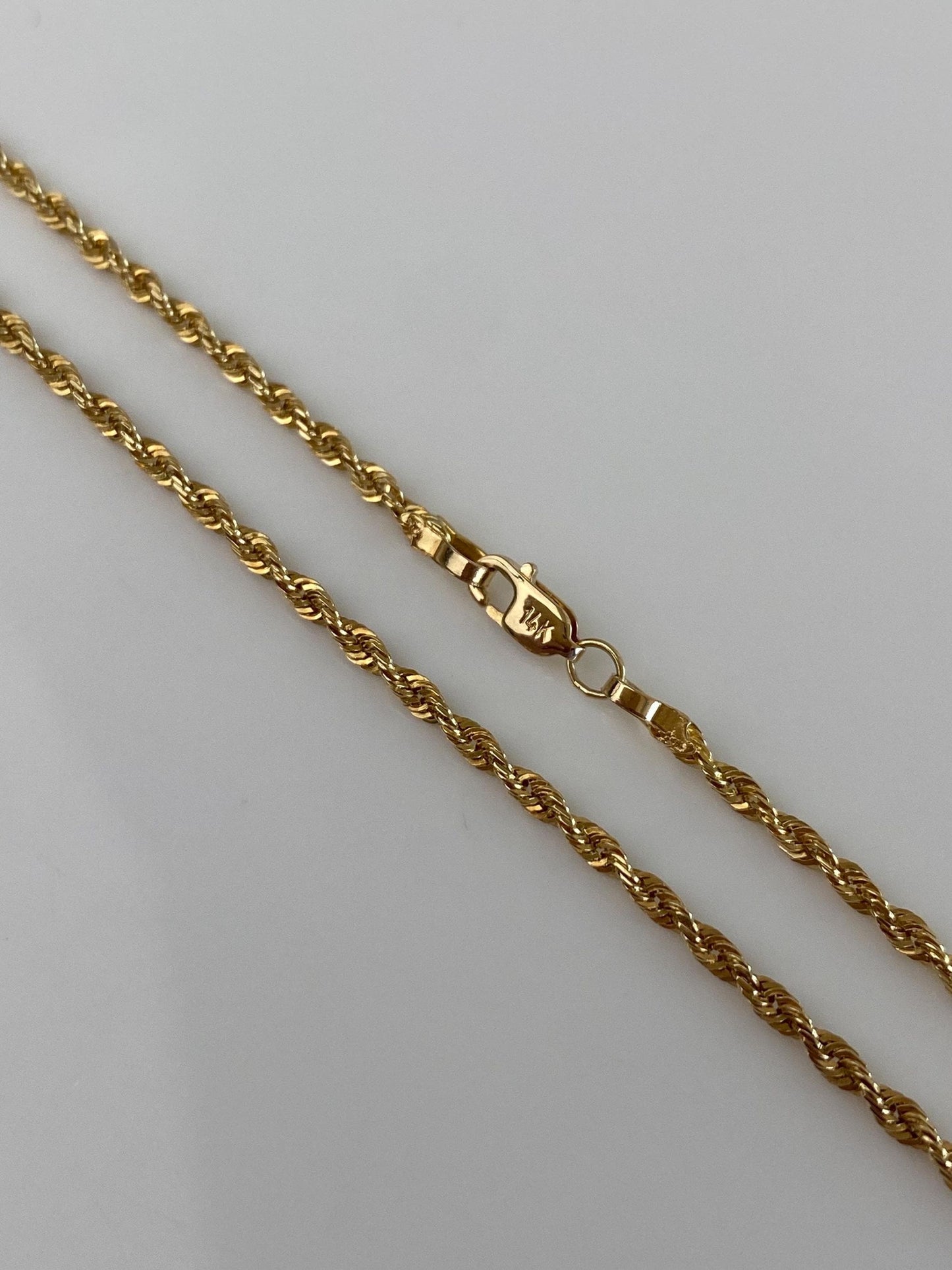 Vintage Solid 14k Yellow Gold Slim Rope Chain Necklace - 18 inches