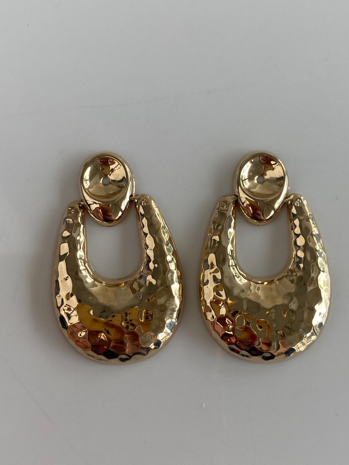 Vintage 14k Yellow Gold Hammered Texture Hoop Dangle Earring Jackets