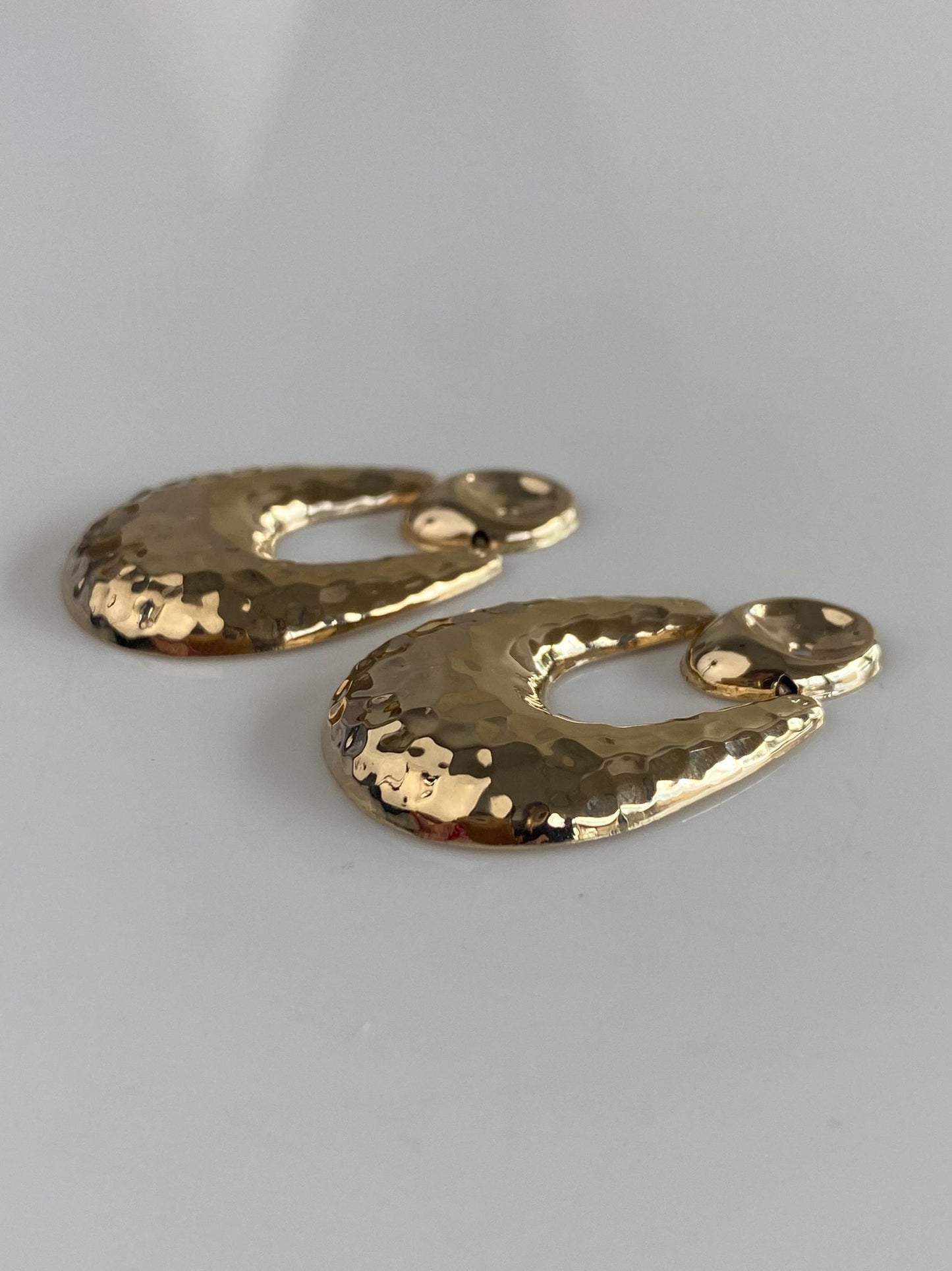 Vintage 14k Yellow Gold Hammered Texture Hoop Dangle Earring Jackets