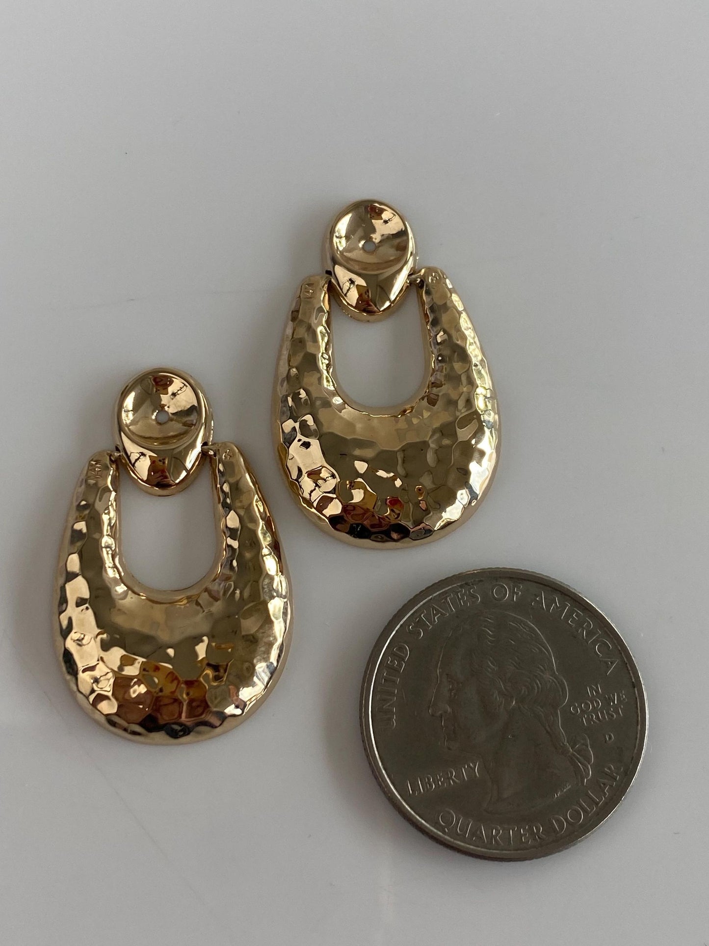 Vintage 14k Yellow Gold Hammered Texture Hoop Dangle Earring Jackets