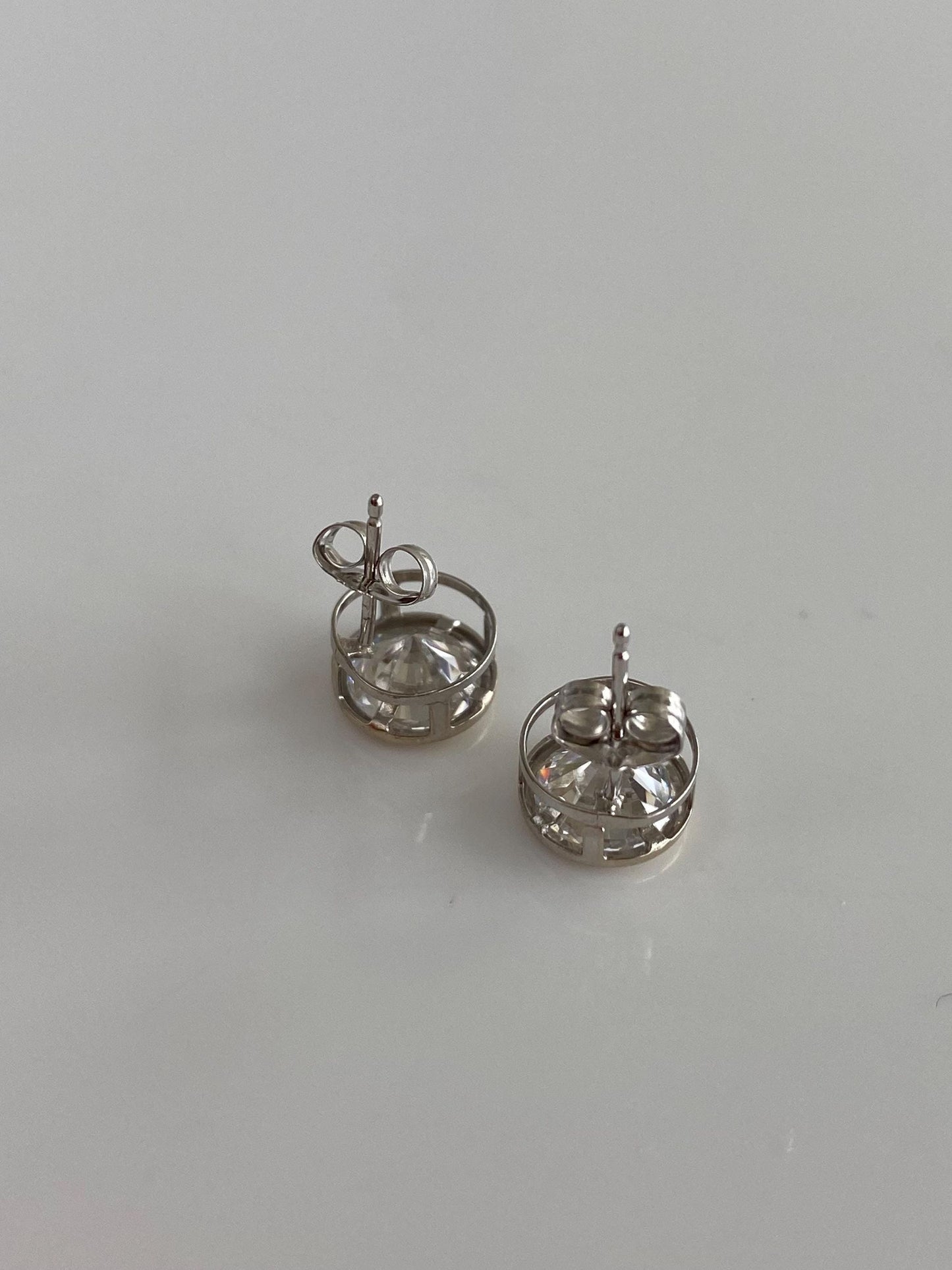 Solid 10k White Gold Bezel Set Clear Cubic Zirconia Stud Earrings