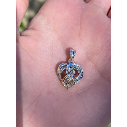 Vintage Solid 10k White & Yellow Gold Diamond Heart Charm