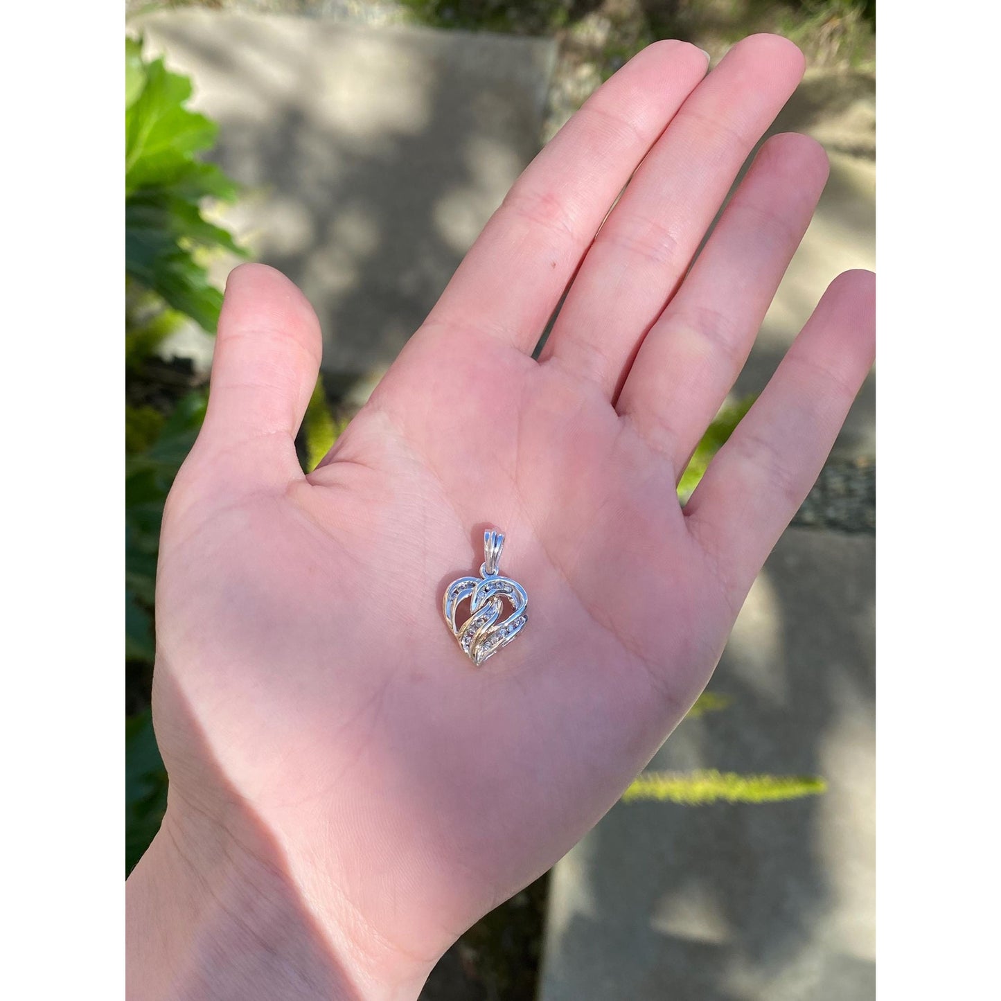 Vintage Solid 10k White & Yellow Gold Diamond Heart Charm