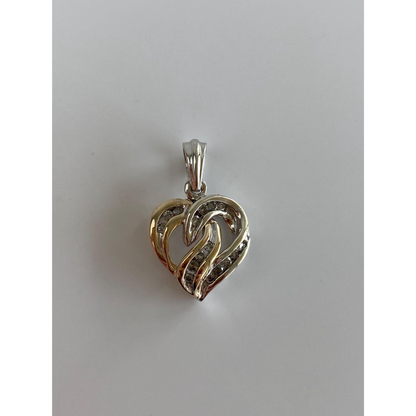 Vintage Solid 10k White & Yellow Gold Diamond Heart Charm