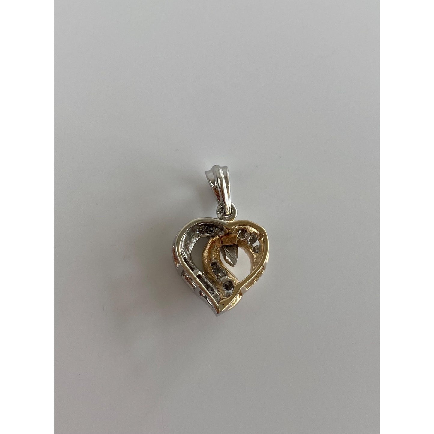 Vintage Solid 10k White & Yellow Gold Diamond Heart Charm
