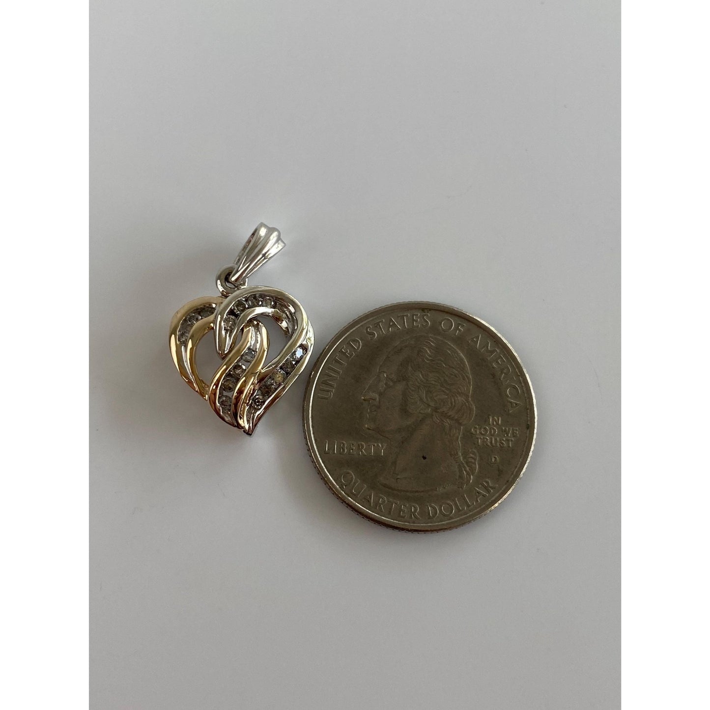 Vintage Solid 10k White & Yellow Gold Diamond Heart Charm