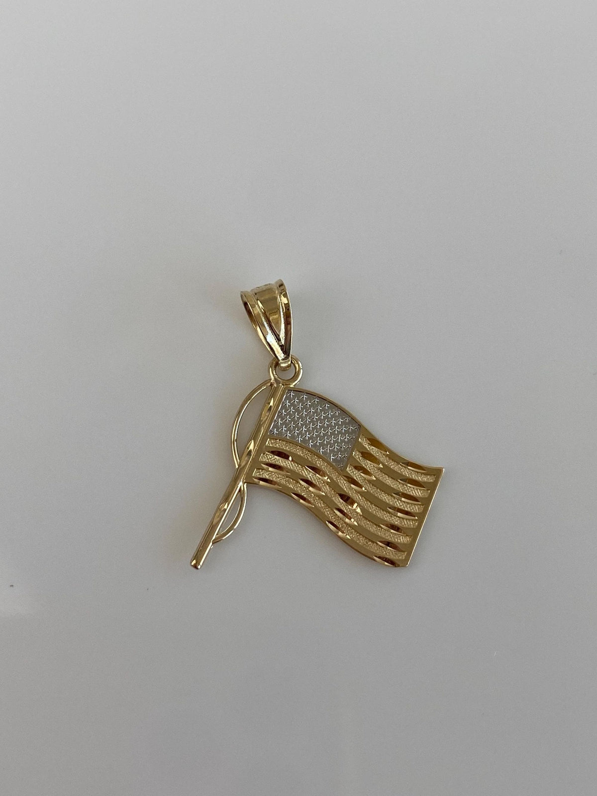 Vintage Solid 14k White & Yellow Gold American Flag Charm