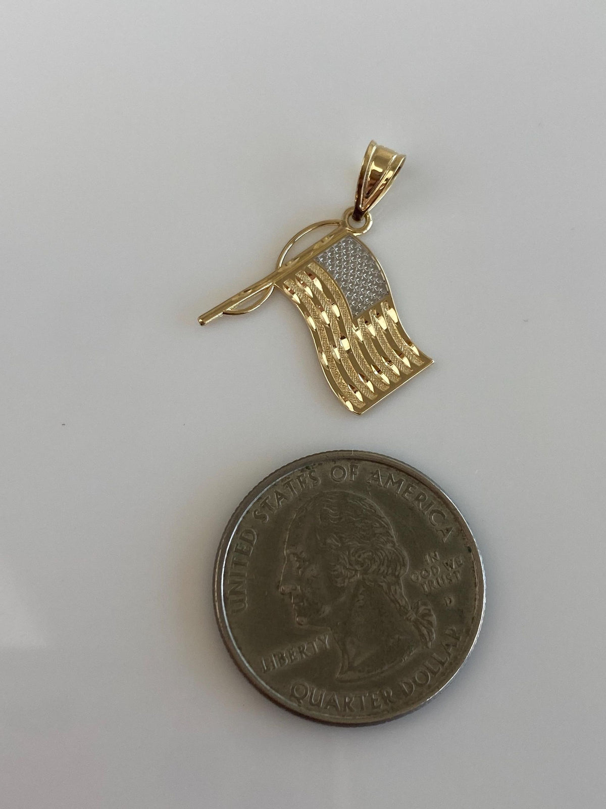Vintage Solid 14k White & Yellow Gold American Flag Charm