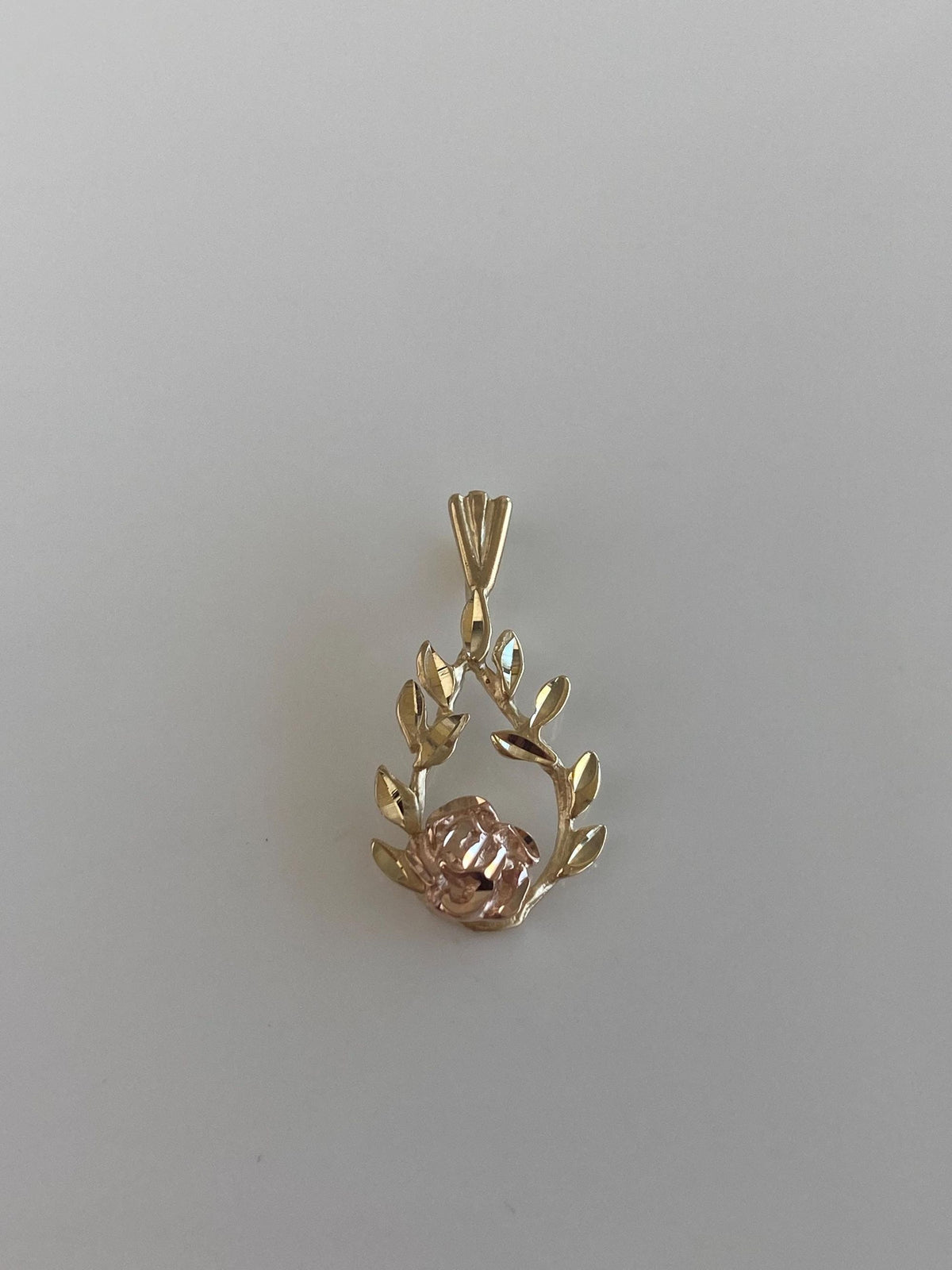 Vintage Solid 14k Yellow & Rose Gold Diamond Cut Rose Leaves Charm