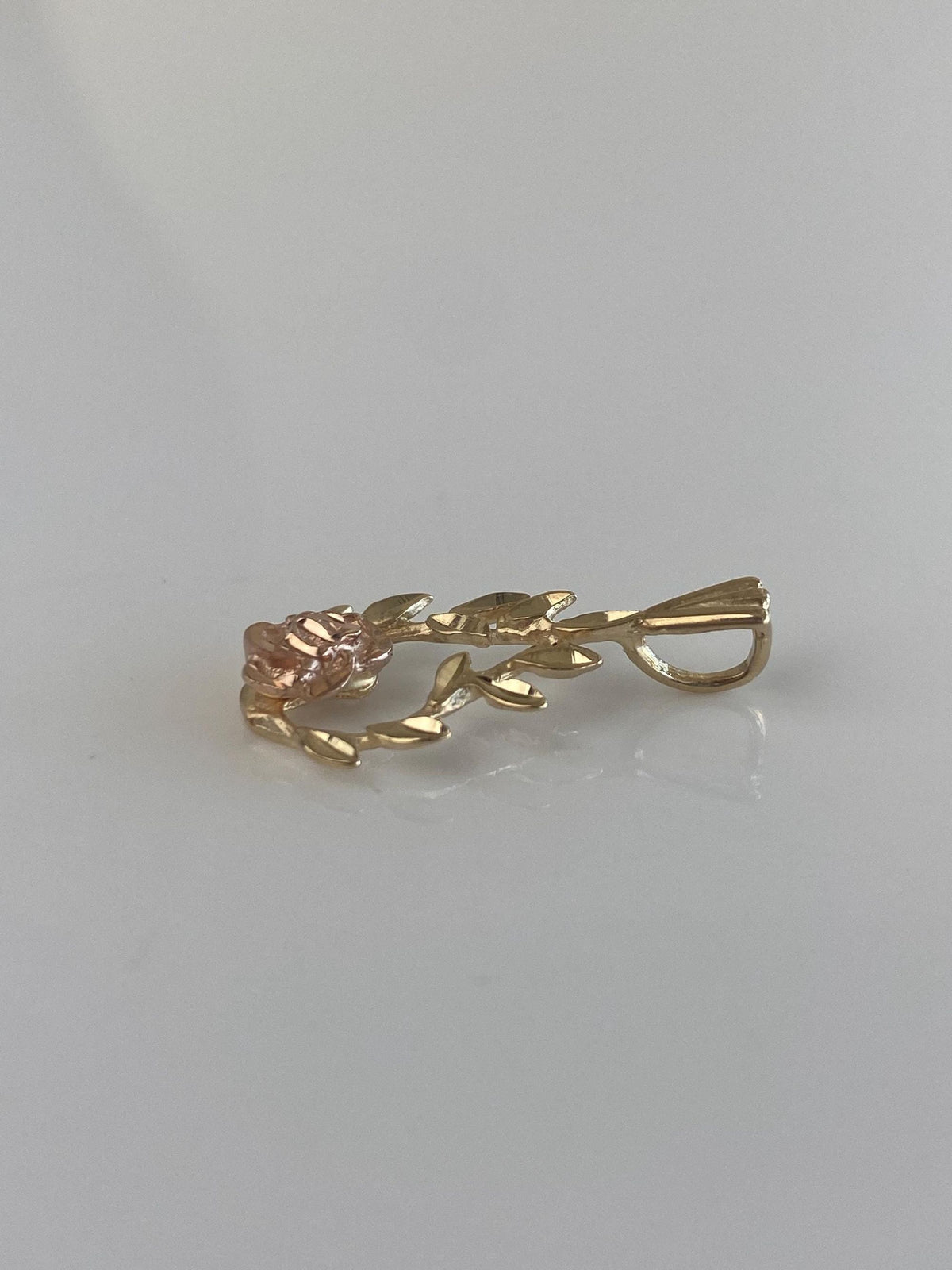 Vintage Solid 14k Yellow & Rose Gold Diamond Cut Rose Leaves Charm