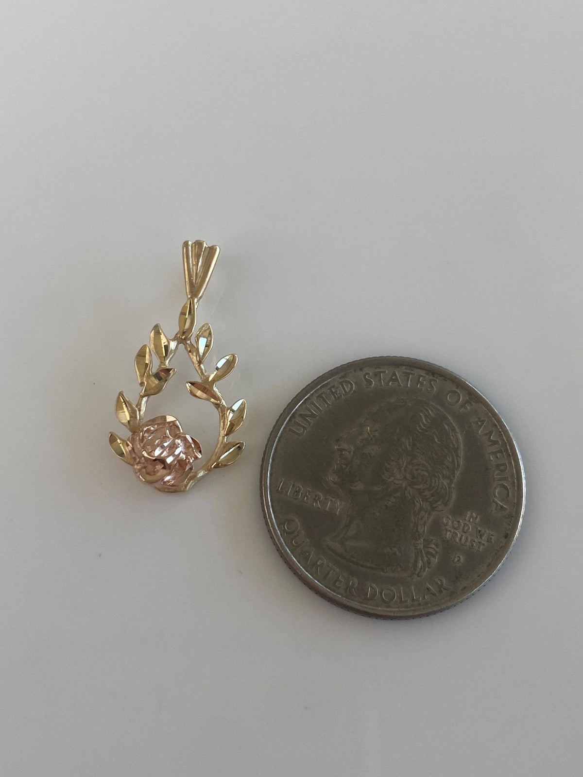 Vintage Solid 14k Yellow & Rose Gold Diamond Cut Rose Leaves Charm
