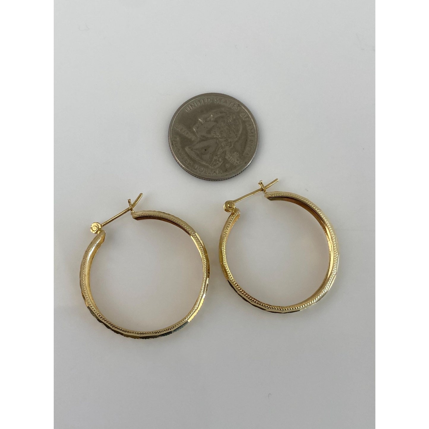 Vintage Solid 14k Yellow Gold Diamond Cut Hoop Earrings