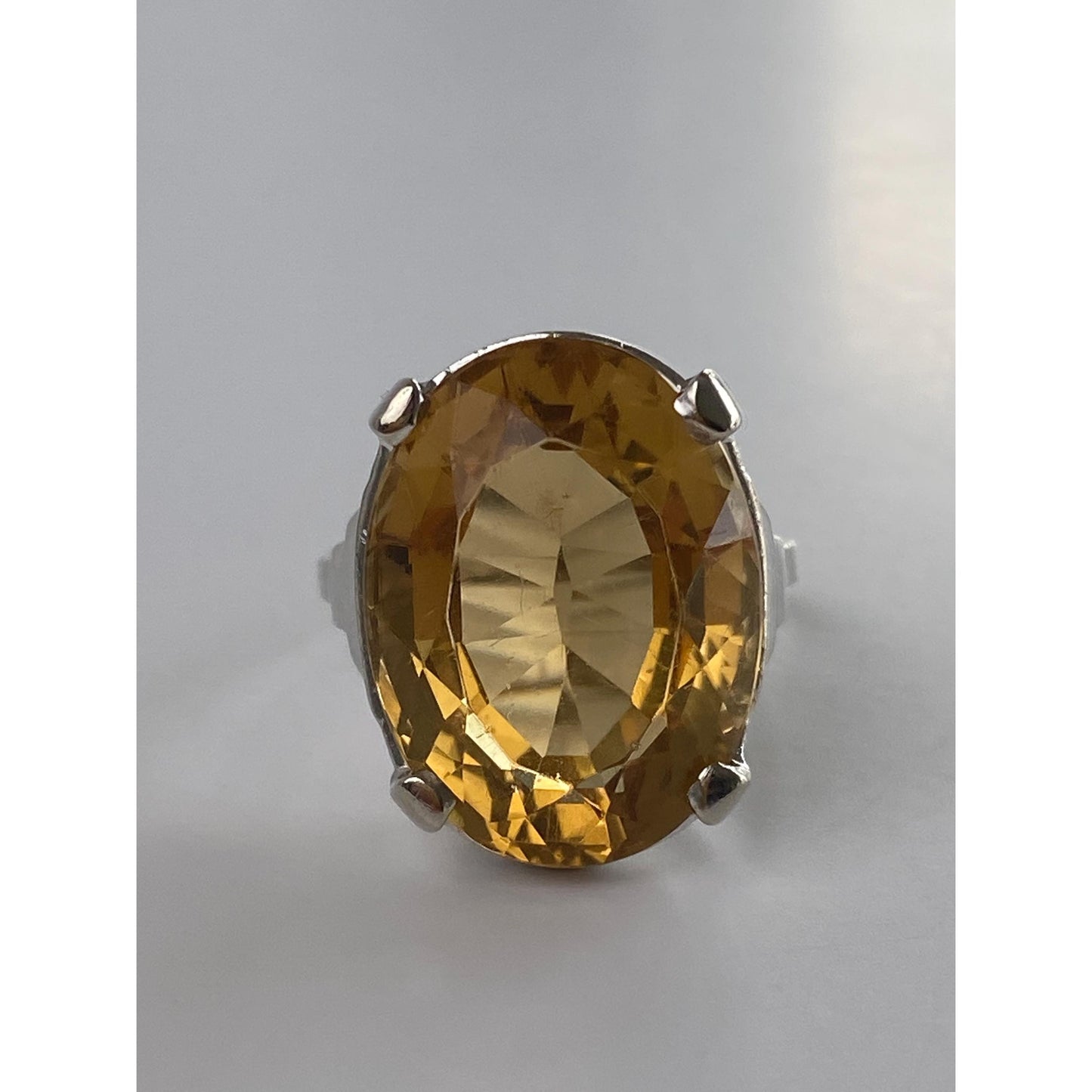 Vintage Solid 14k White Gold Large Citrine Ring - Size 7.25
